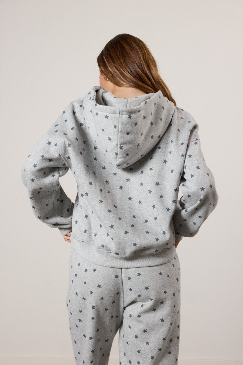 Star Print Zip-Front Hoodie-Feelings Star