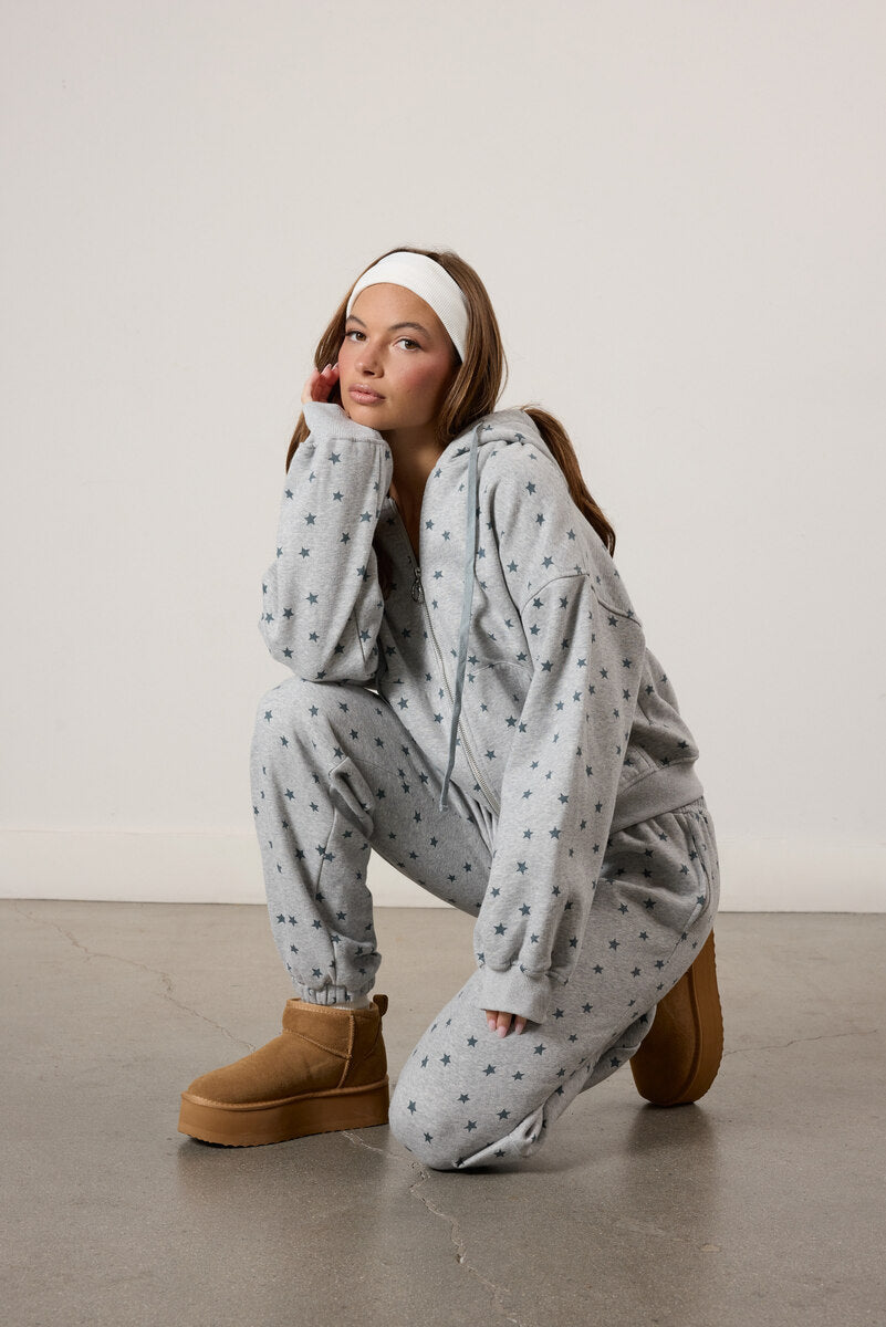 Star Print Zip-Front Hoodie-Feelings Star