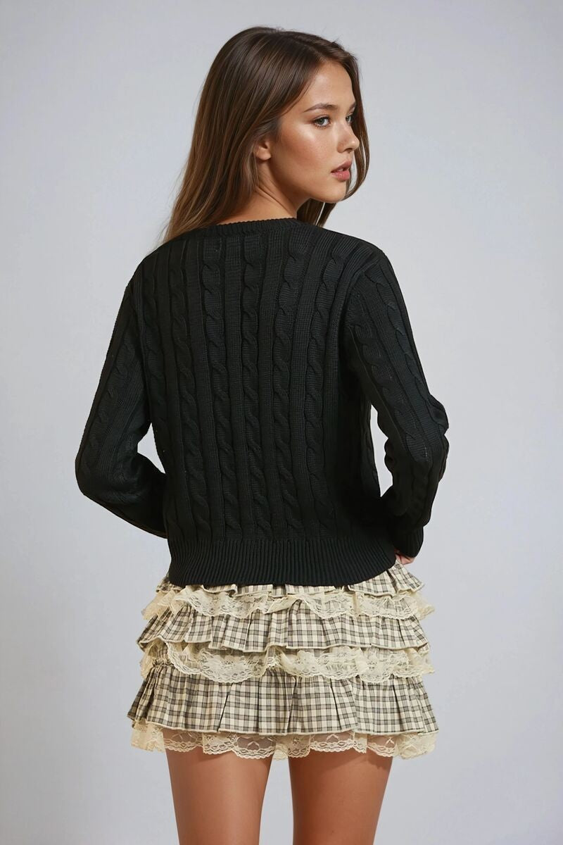 Cable Button-Up Cardigan Sweater-Feelings Star