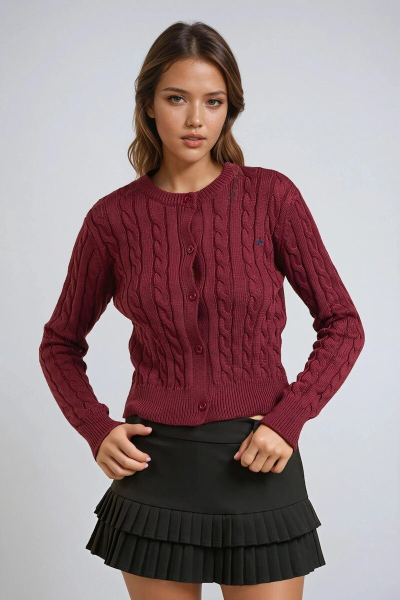 Cable Button-Up Cardigan Sweater-Feelings Star