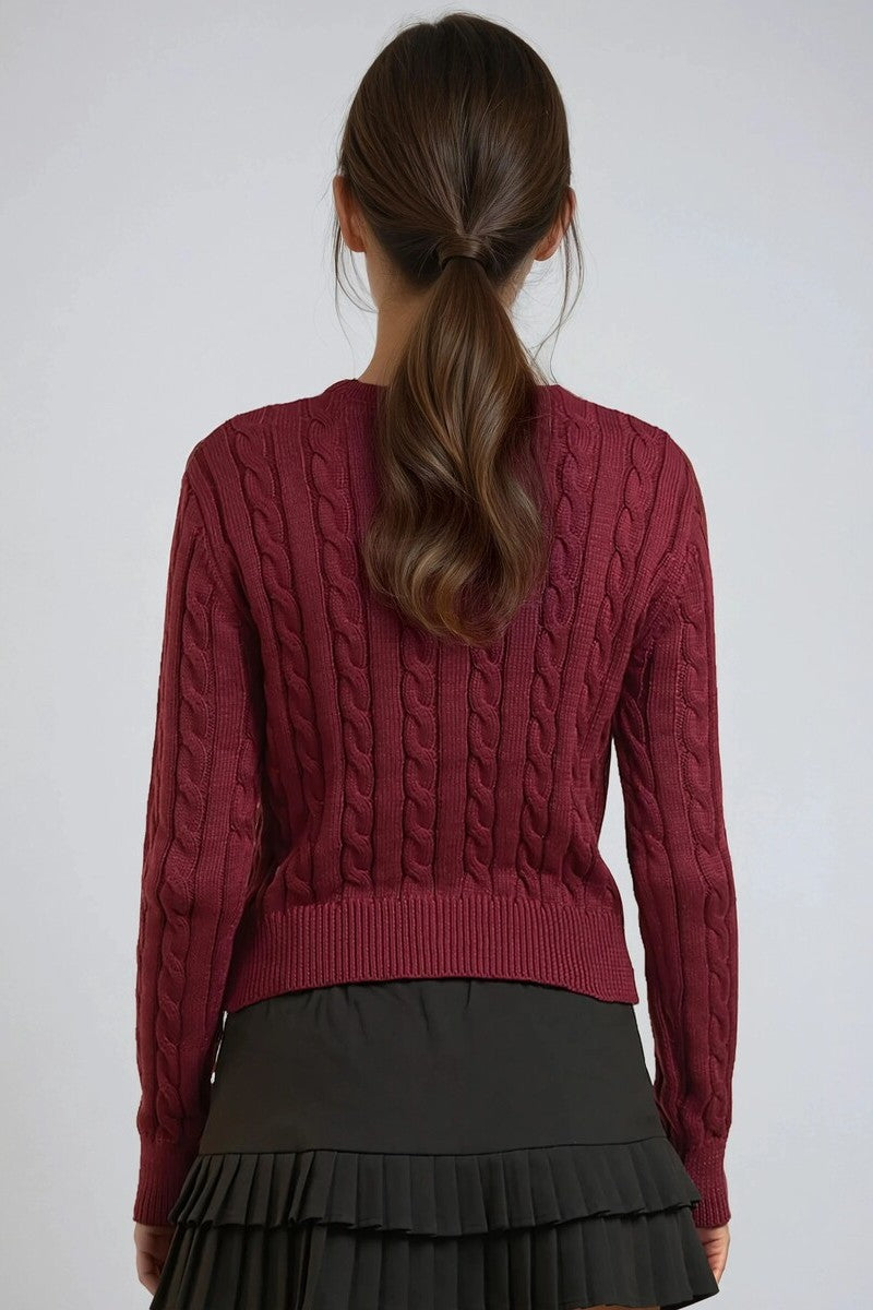 Cable Button-Up Cardigan Sweater-Feelings Star