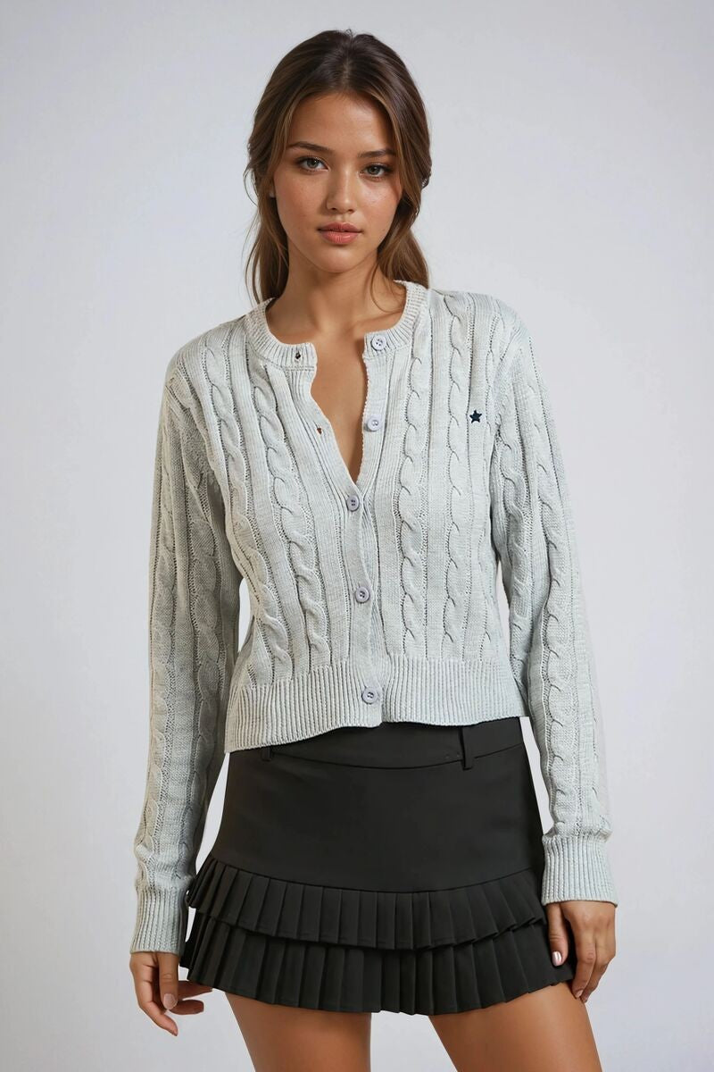Cable Button-Up Cardigan Sweater-Feelings Star