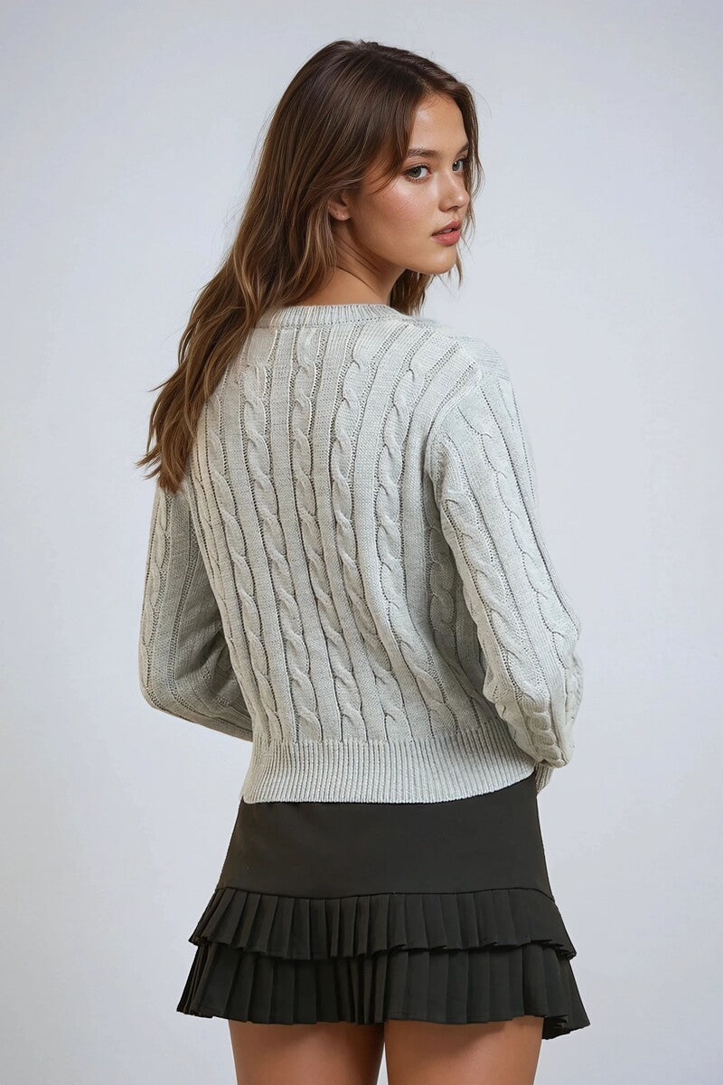 Cable Button-Up Cardigan Sweater-Feelings Star