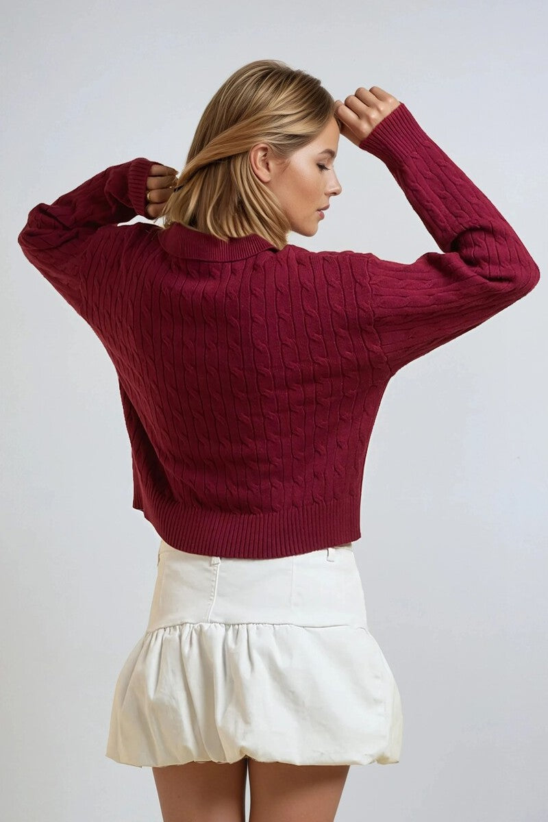 Cable Knit Collared Sweater-Feelings Star