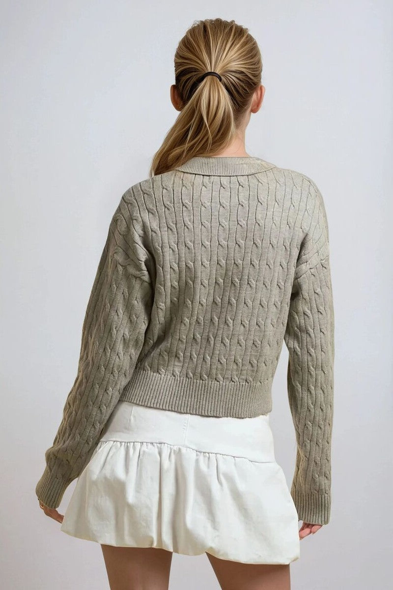 Cable Knit Collared Sweater-Feelings Star