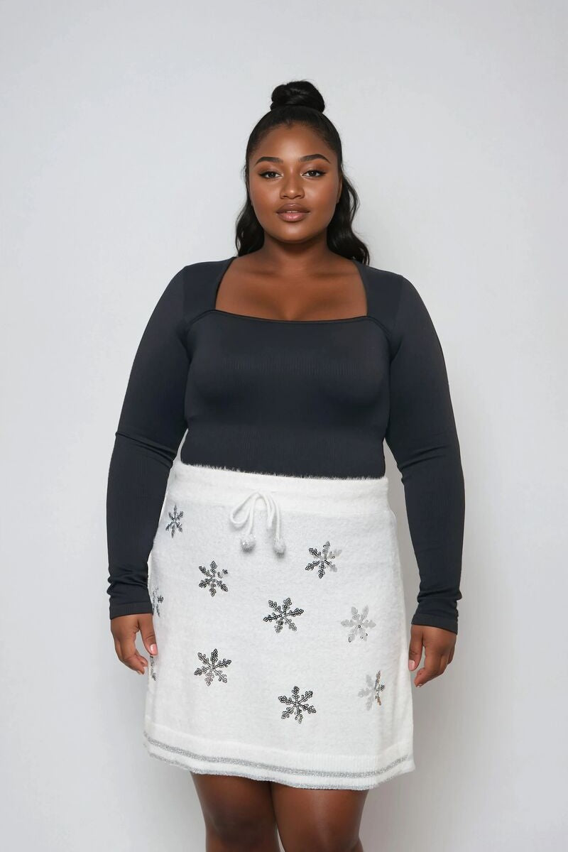 Plus Size Snowflake Knit A-Line Mini Skirt-Feelings Star