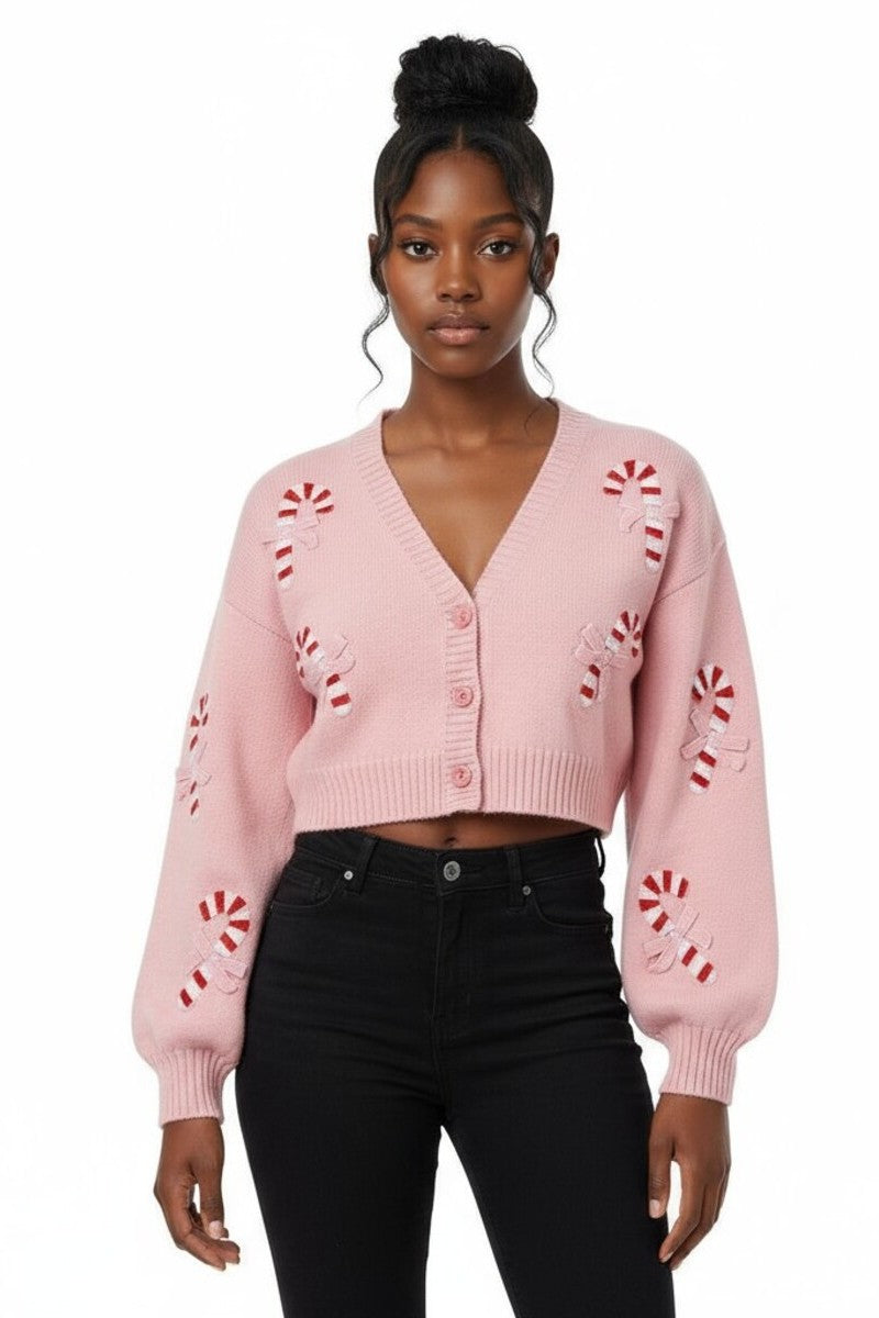 Candy Cane Cardigan Sweater-Feelings Star