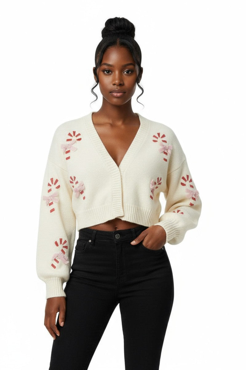 Candy Cane Cardigan Sweater-Feelings Star