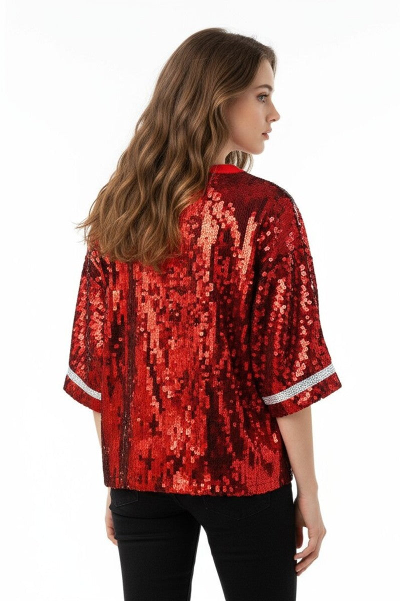 Candy Cane Holiday Sequin Top-Feelings Star