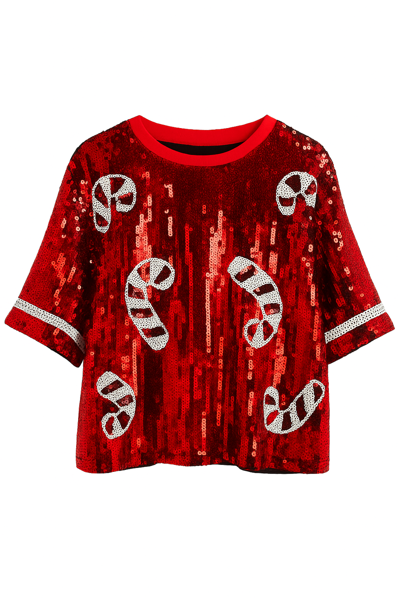Candy Cane Holiday Sequin Top-Feelings Star