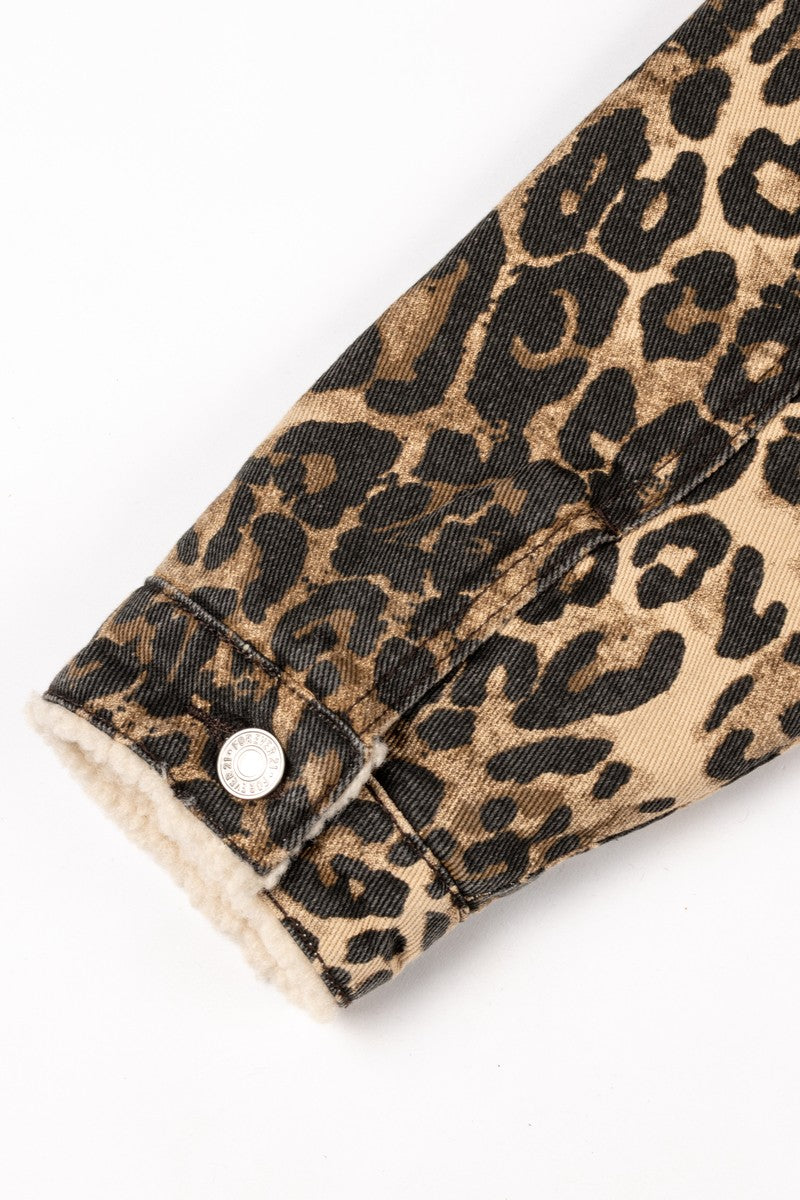 Leopard Print Faux Shearling Shacket-Feelings Star