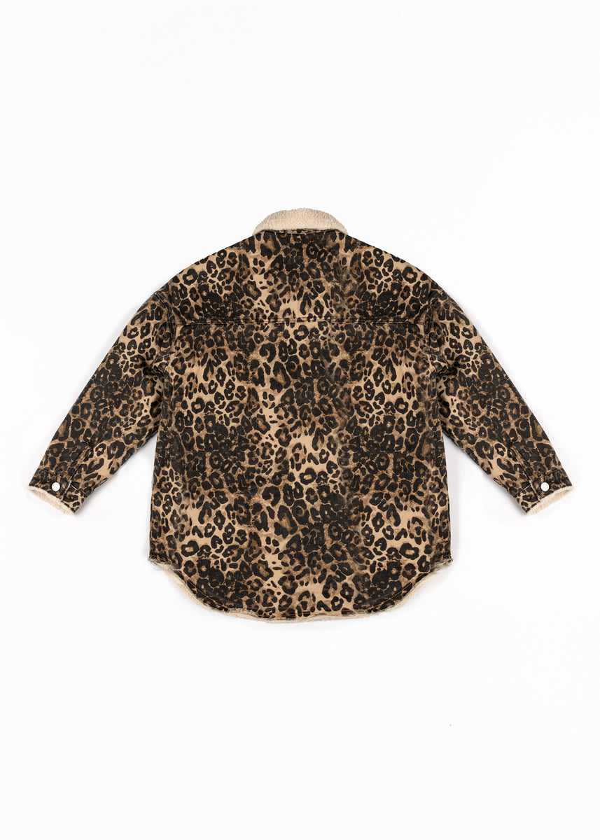 Leopard Print Faux Shearling Shacket-Feelings Star