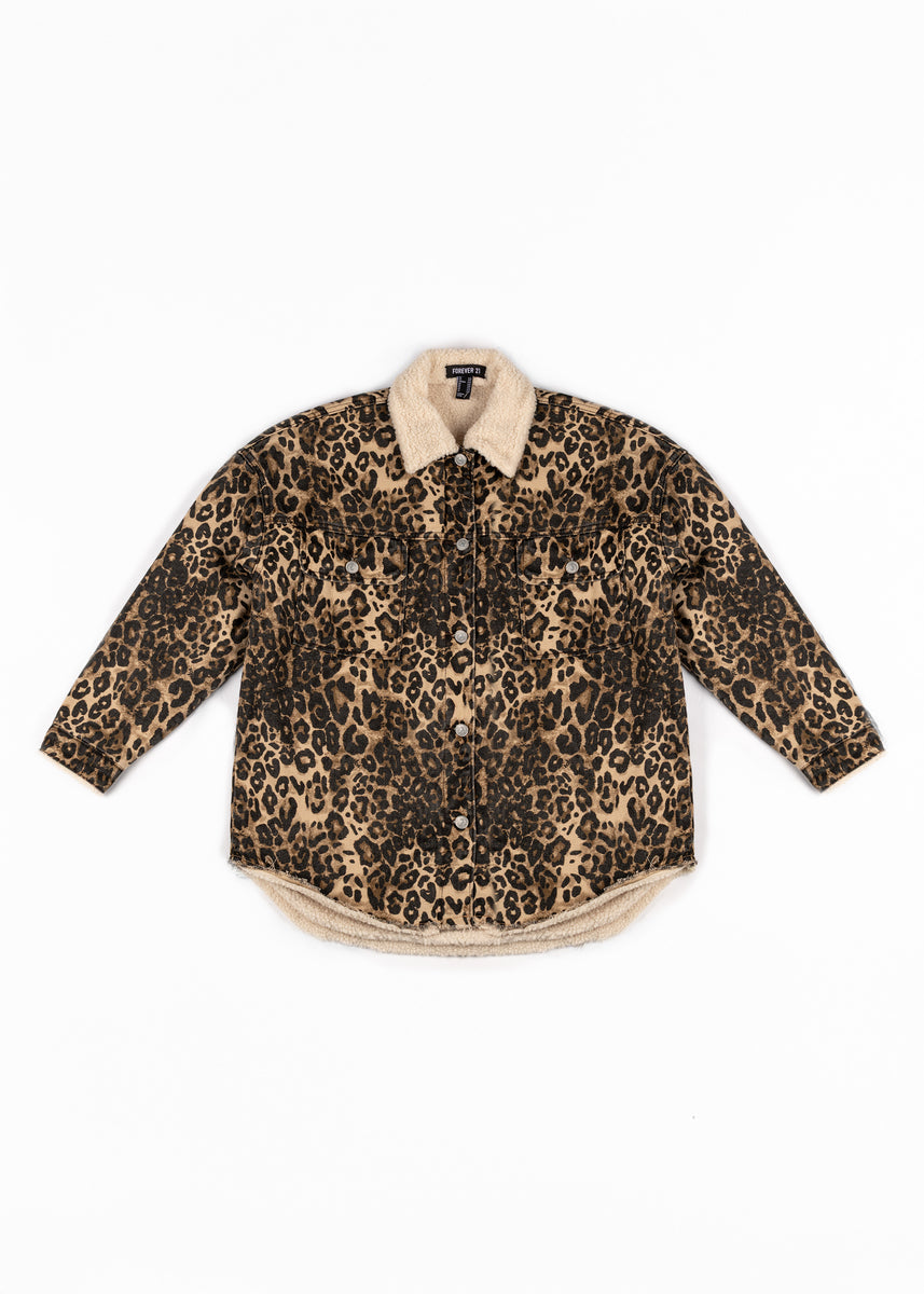 Leopard Print Faux Shearling Shacket-Feelings Star