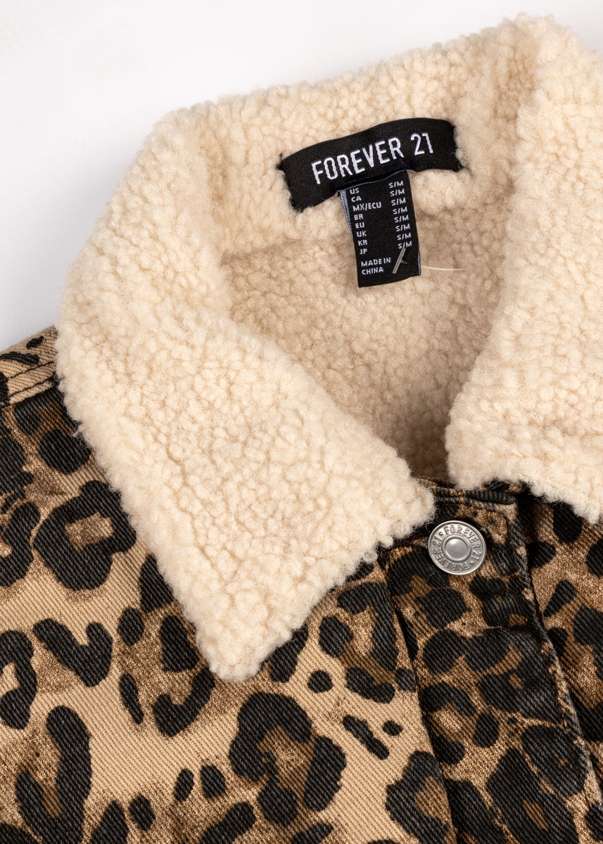 Leopard Print Faux Shearling Shacket-Feelings Star