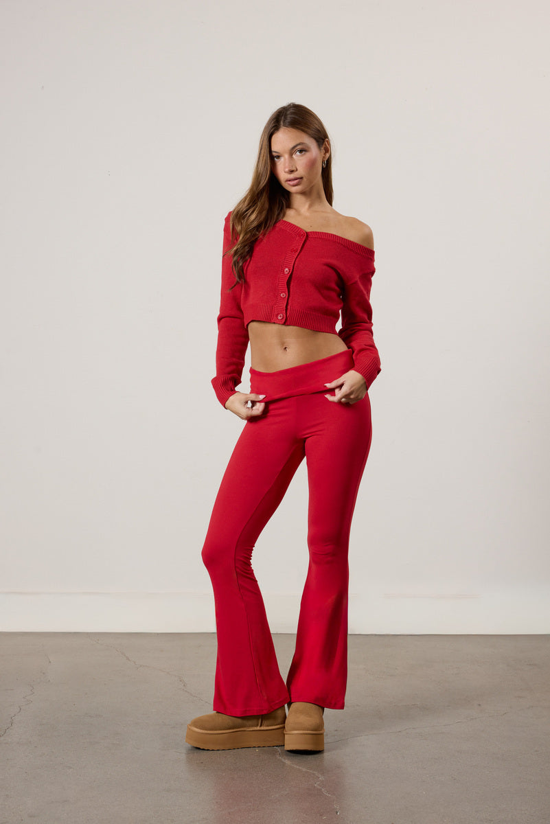 Flawless Foldover Flare Leggings-Feelings Star