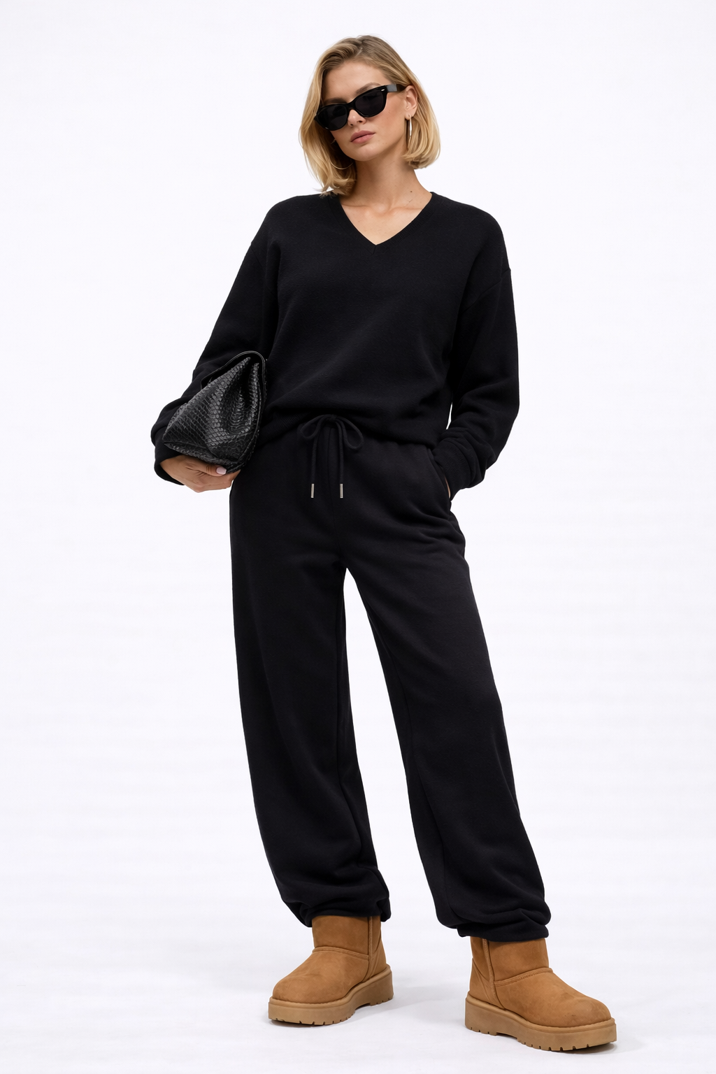 V-Neck Sweater & Wide-Leg Pant Set-Feelings Star