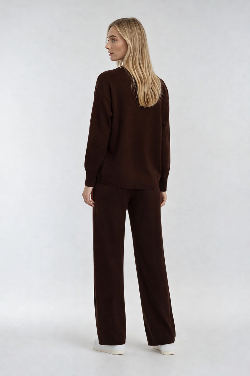 V-Neck Sweater & Wide-Leg Pant Set-Feelings Star