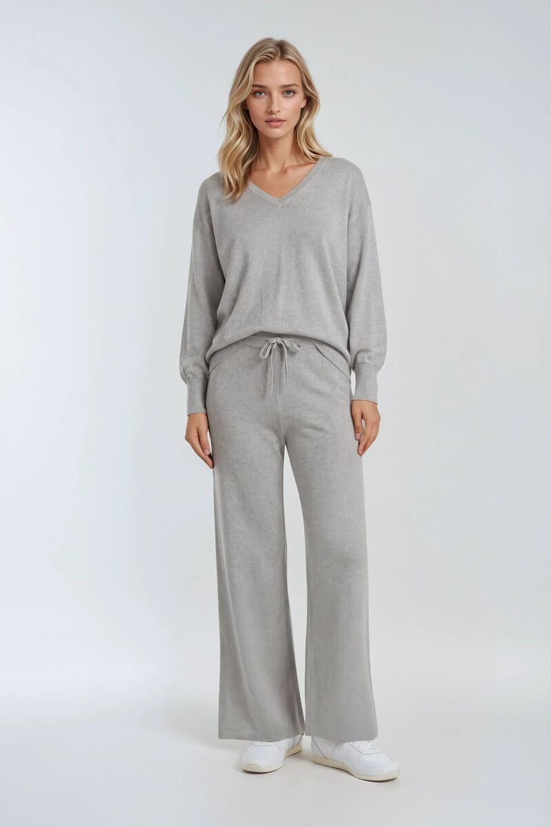 V-Neck Sweater & Wide-Leg Pant Set-Feelings Star