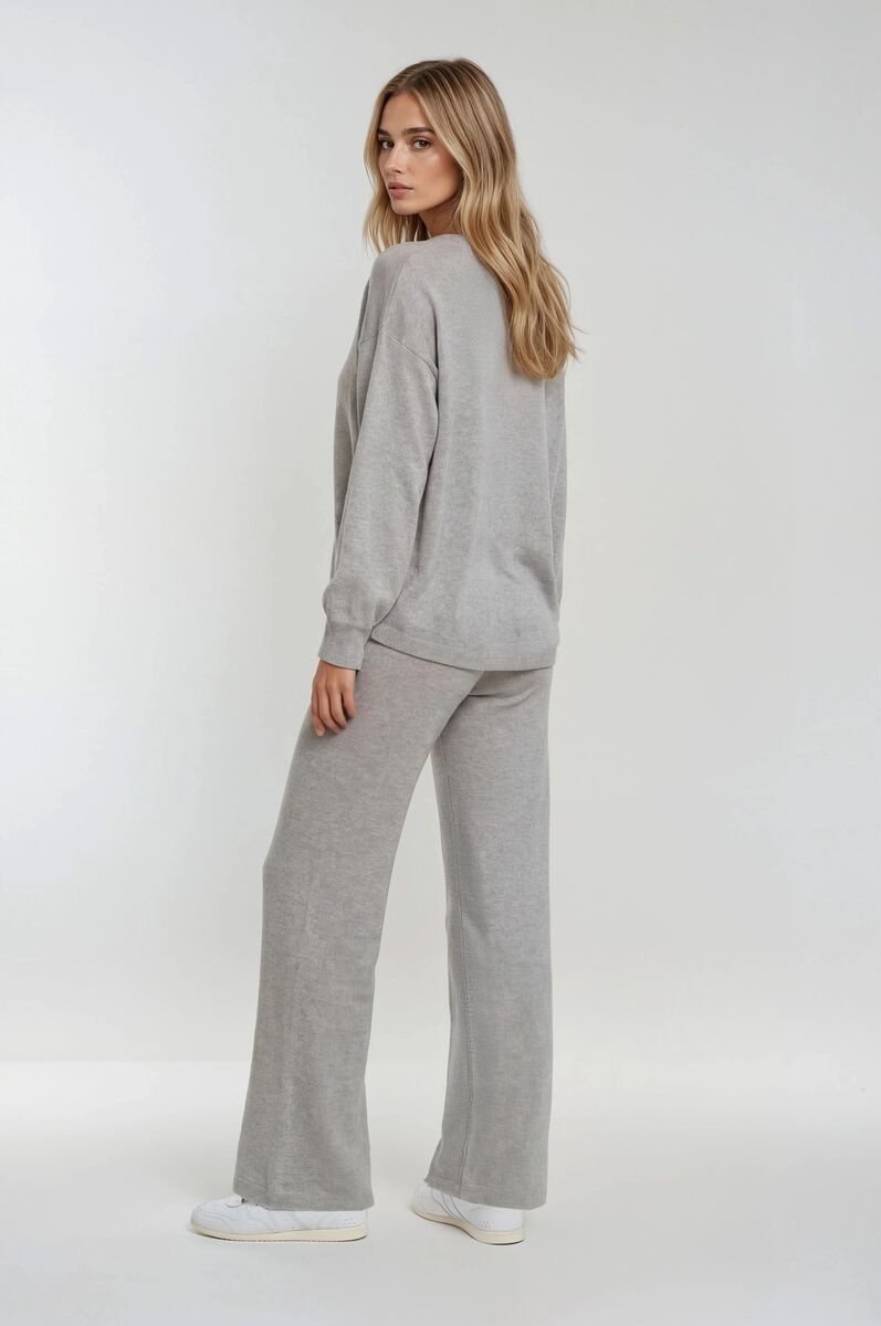V-Neck Sweater & Wide-Leg Pant Set-Feelings Star
