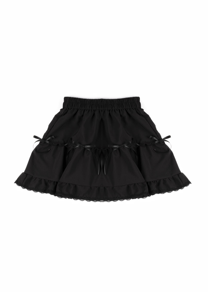Tiered Ruffle Lace-Trim Mini Skirt-Feelings Star