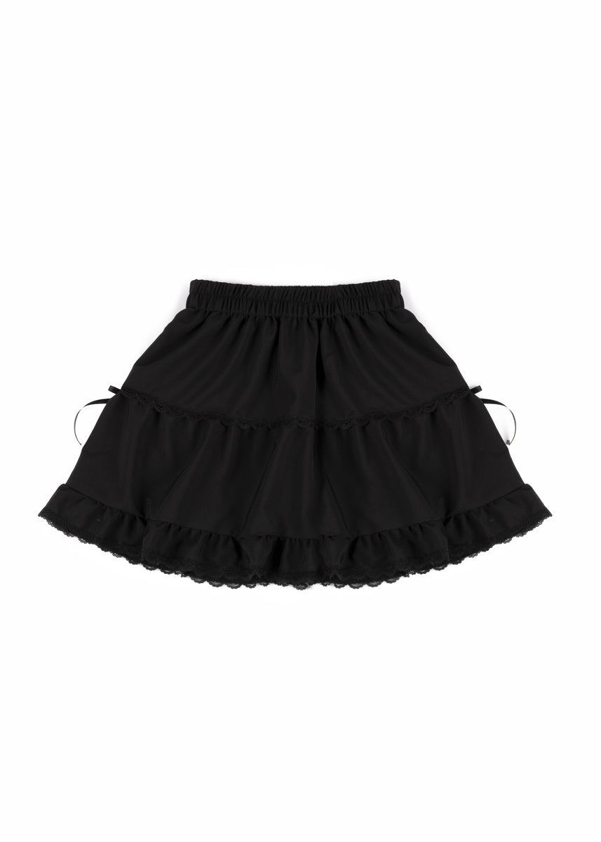 Tiered Ruffle Lace-Trim Mini Skirt-Feelings Star