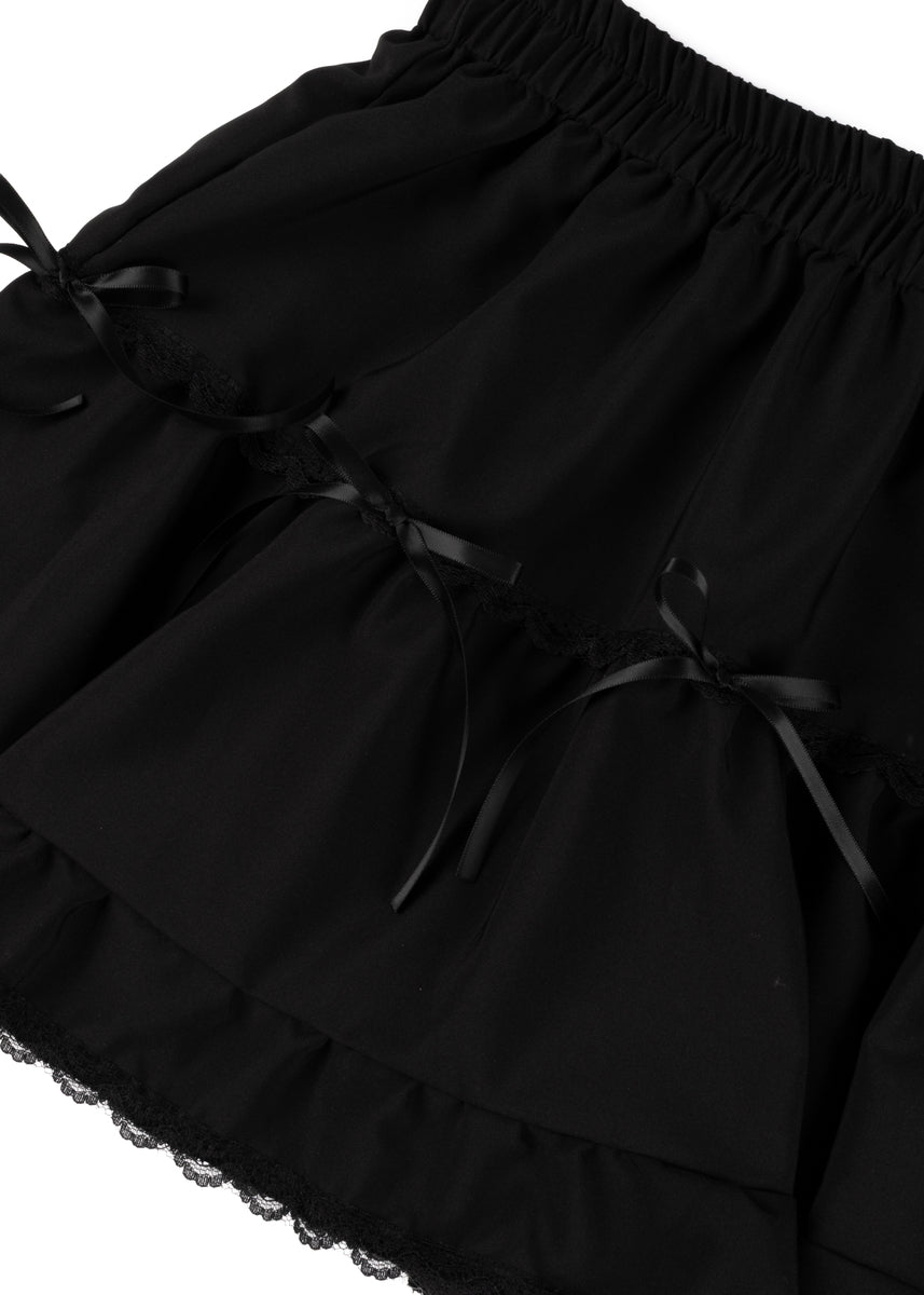 Tiered Ruffle Lace-Trim Mini Skirt-Feelings Star