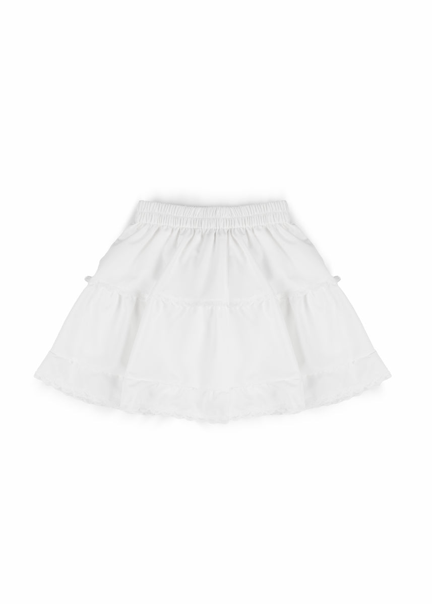 Tiered Ruffle Lace-Trim Mini Skirt-Feelings Star