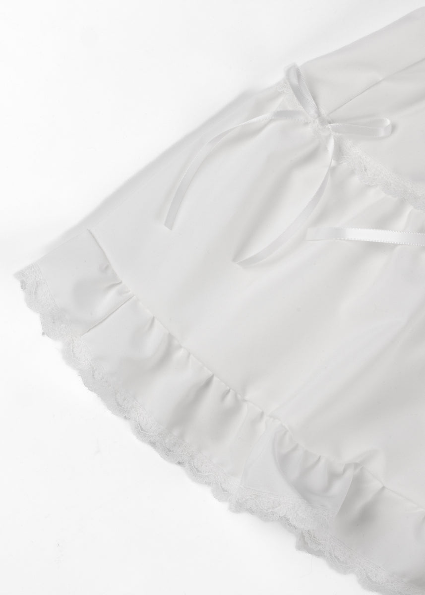Tiered Ruffle Lace-Trim Mini Skirt-Feelings Star
