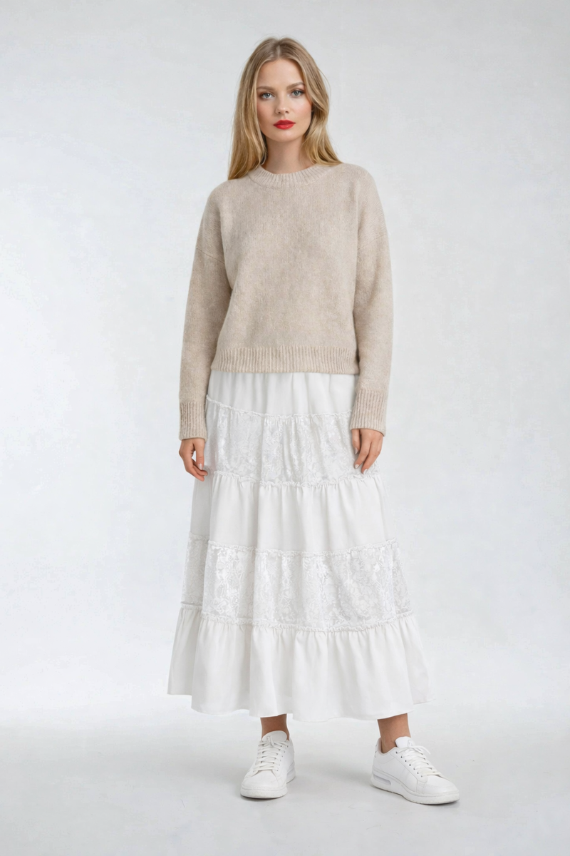 Tiered Lace Maxi Skirt-Feelings Star