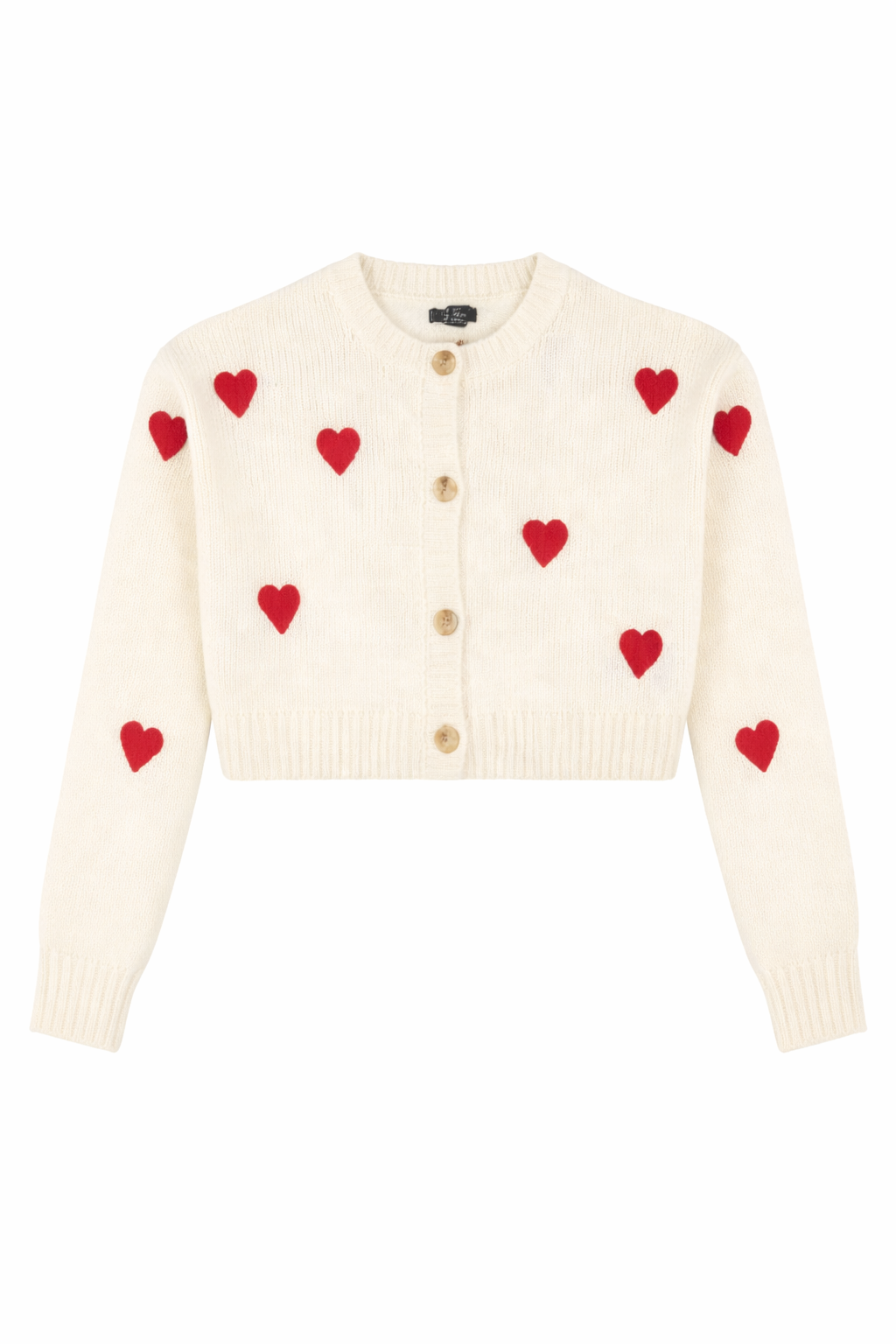 Heart Print Cropped Cardigan-Feelings Star