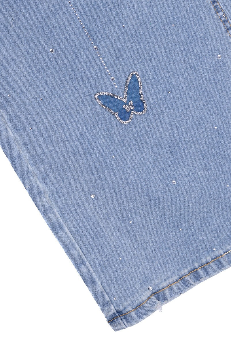 Straight Leg Jeans with Butterfly and Rhinestone Details-Feelings Star