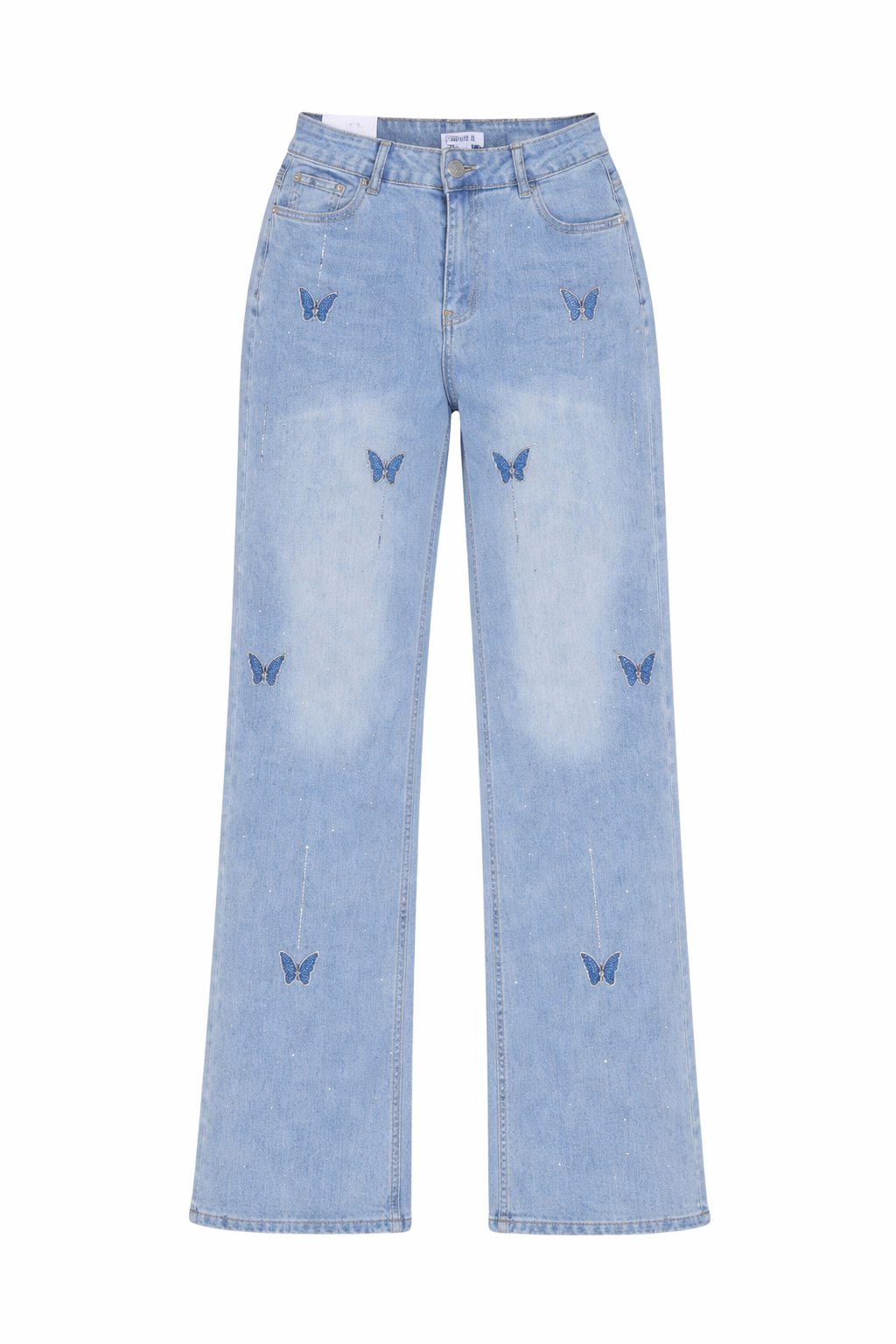 Straight Leg Jeans with Butterfly and Rhinestone Details-Feelings Star