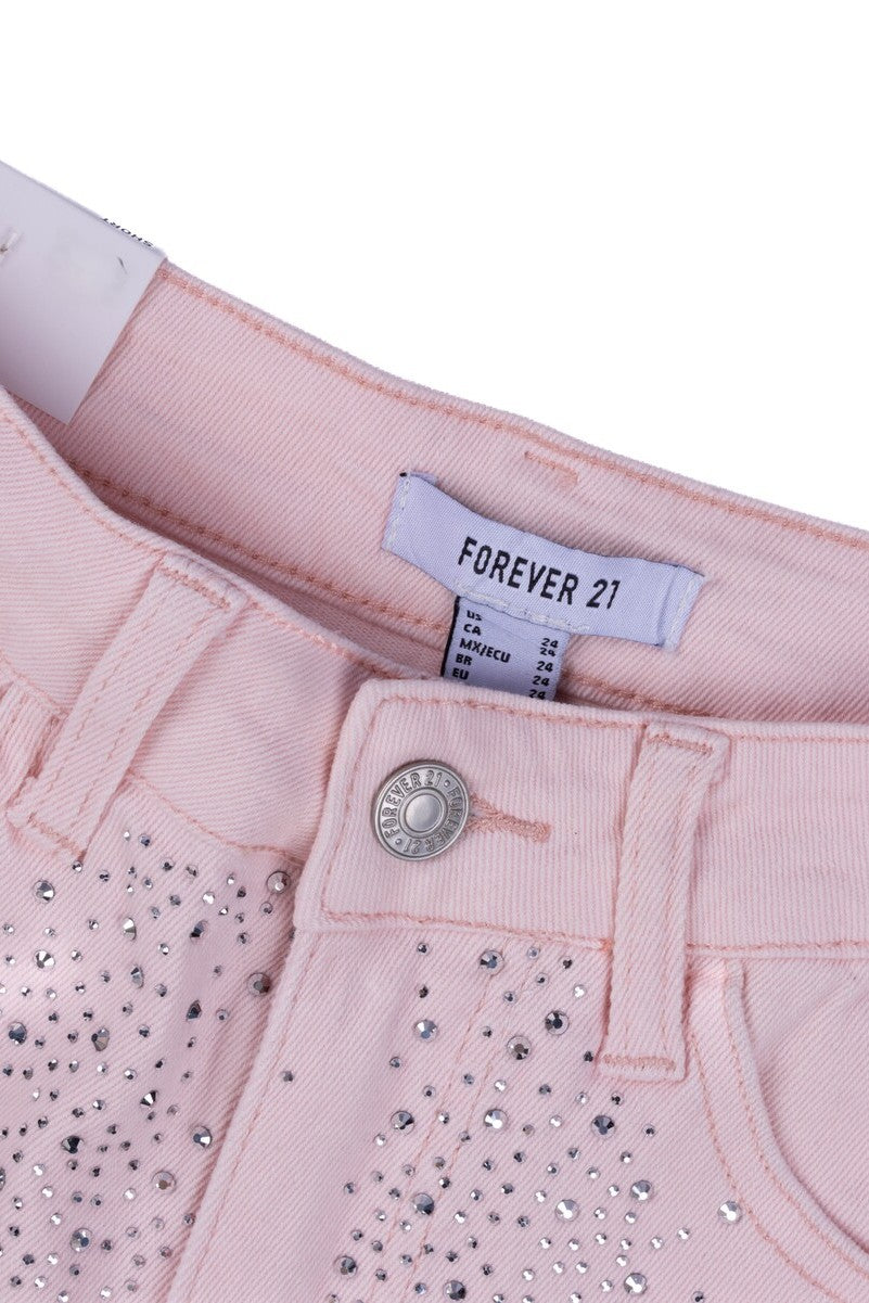 Stretch Denim Shorts with Rhinestones-Feelings Star