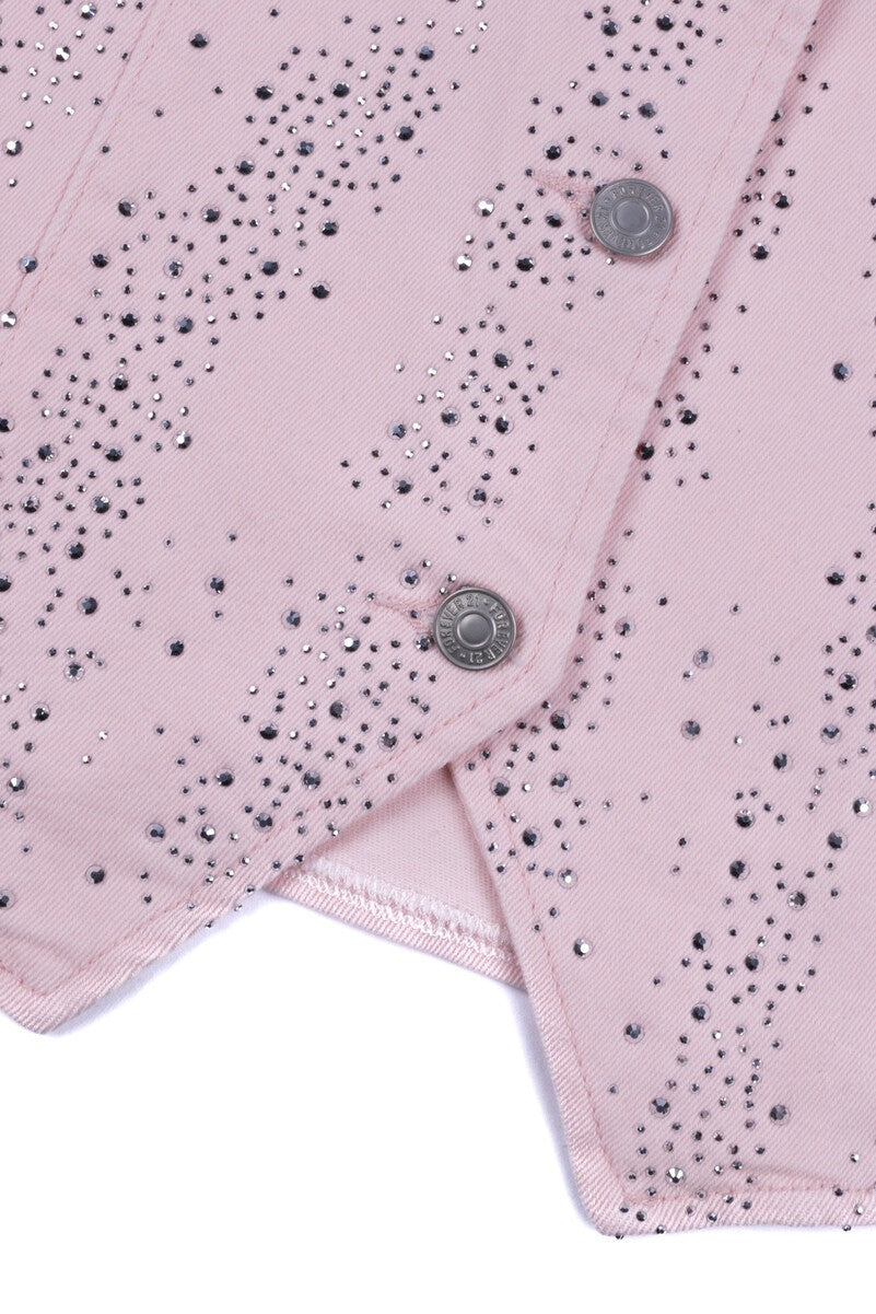 Stretch Denim Vest with Rhinestones-Feelings Star