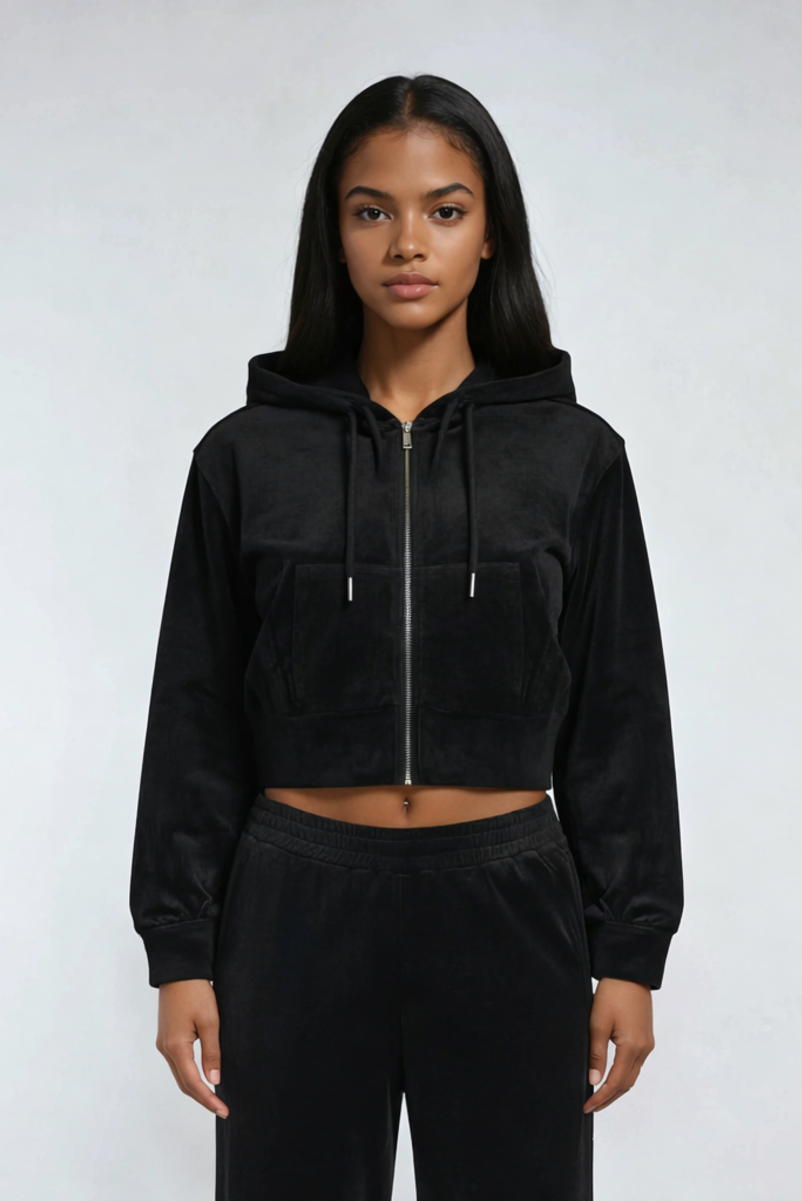 Velour Zip-Front Hoodie & Pant Set-Feelings Star