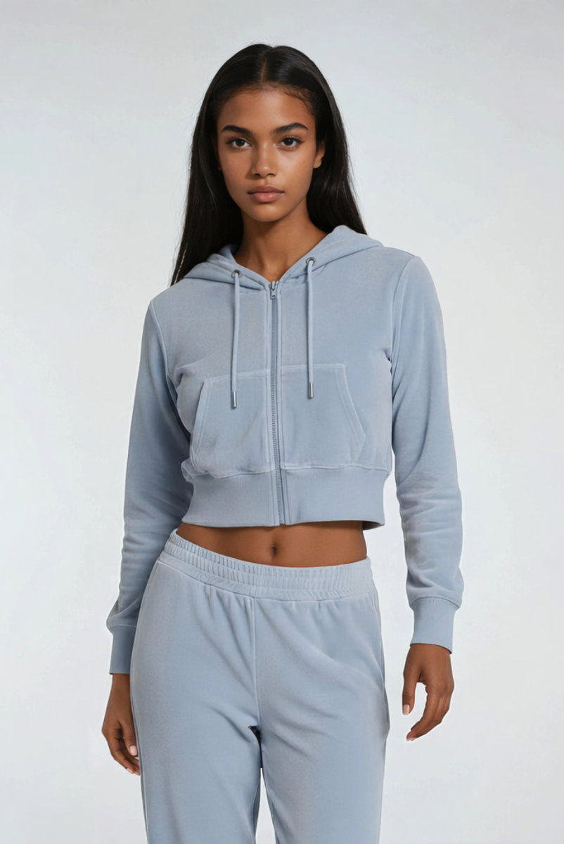Velour Zip-Front Hoodie & Pant Set-Feelings Star