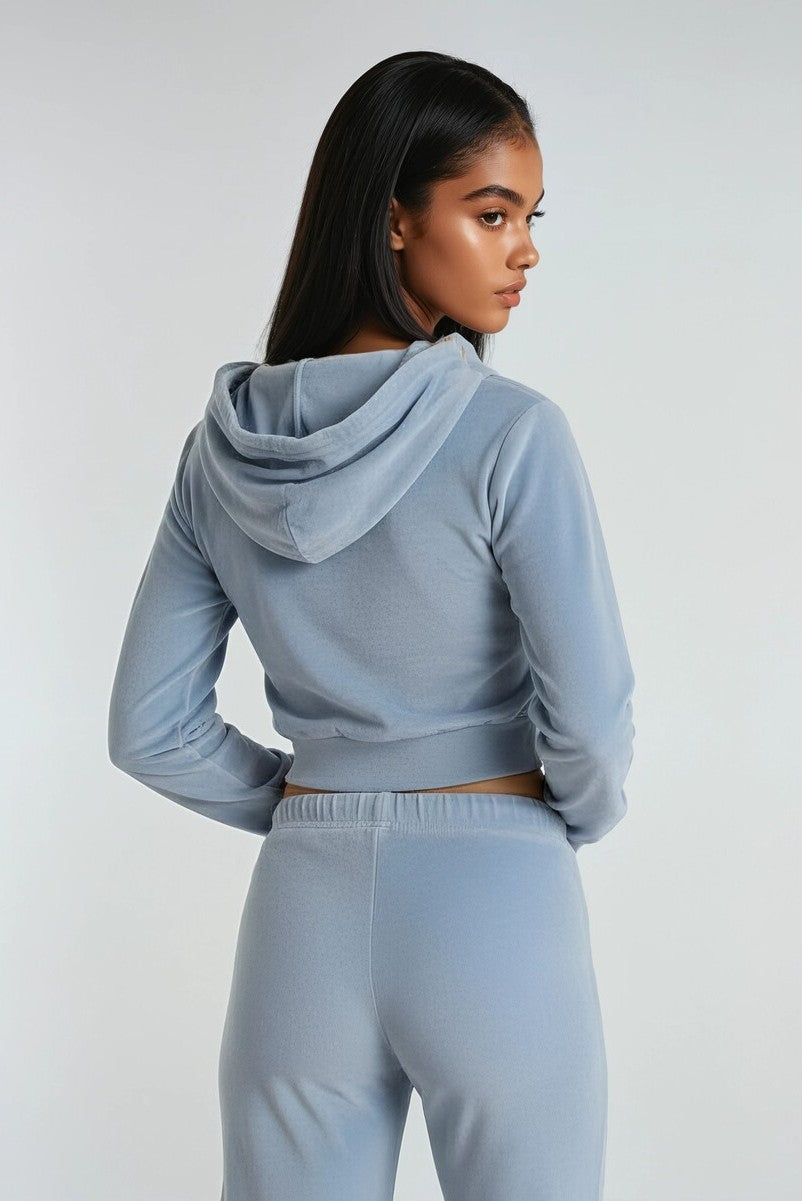 Velour Zip-Front Hoodie & Pant Set-Feelings Star