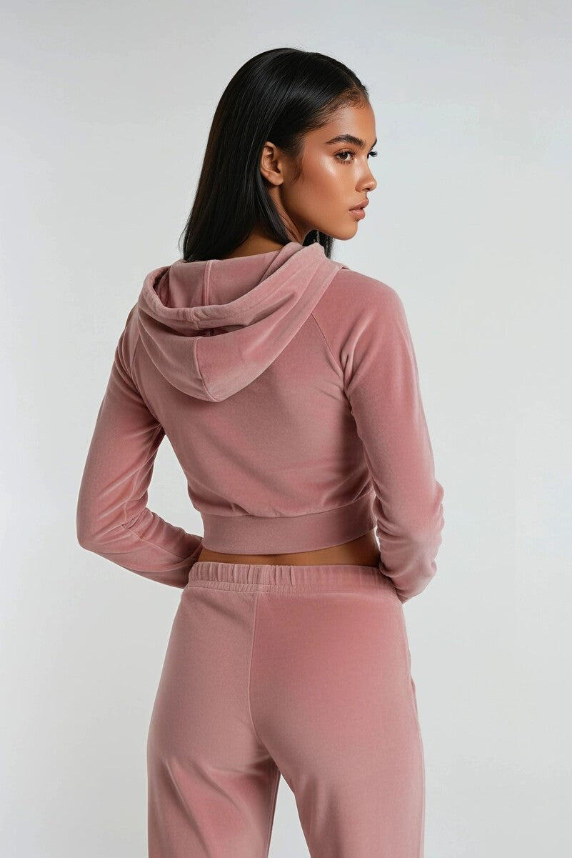Velour Zip-Front Hoodie & Pant Set-Feelings Star