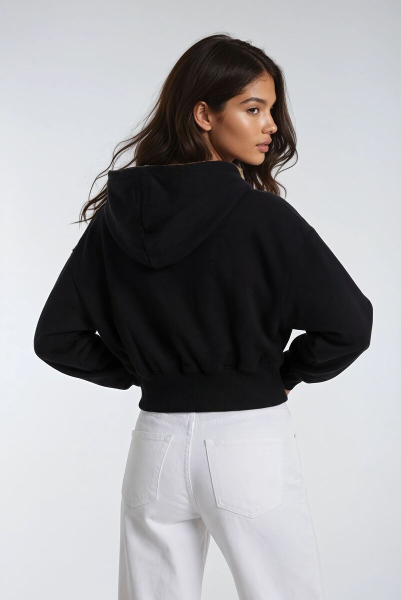 Cropped Lace-Lined Hood & Embroidered-Bow Hoodie-Feelings Star