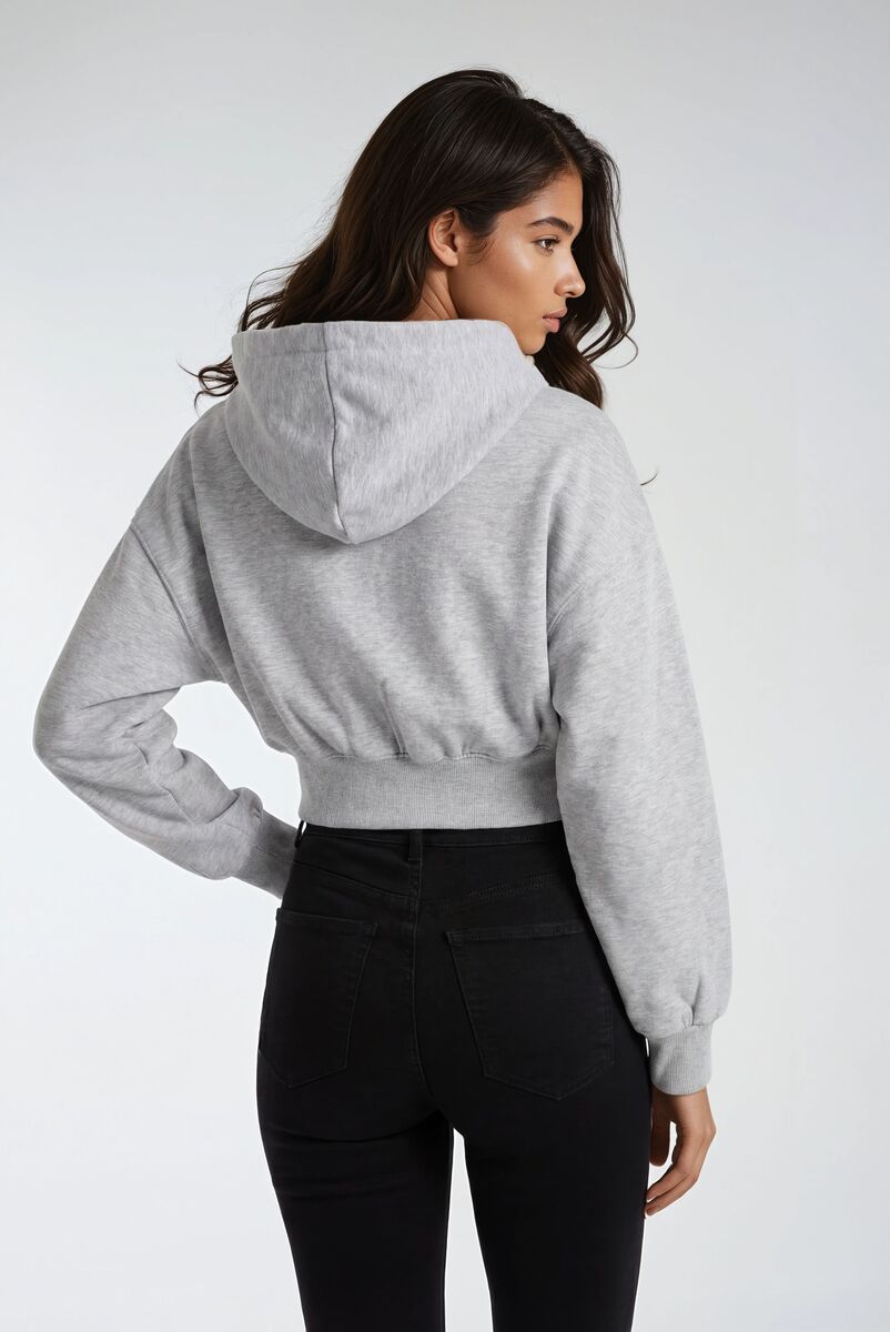 Cropped Lace-Lined Hood & Embroidered-Bow Hoodie-Feelings Star