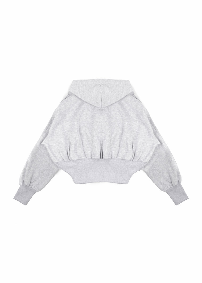 Cropped Lace-Lined Hood & Embroidered-Bow Hoodie-Feelings Star