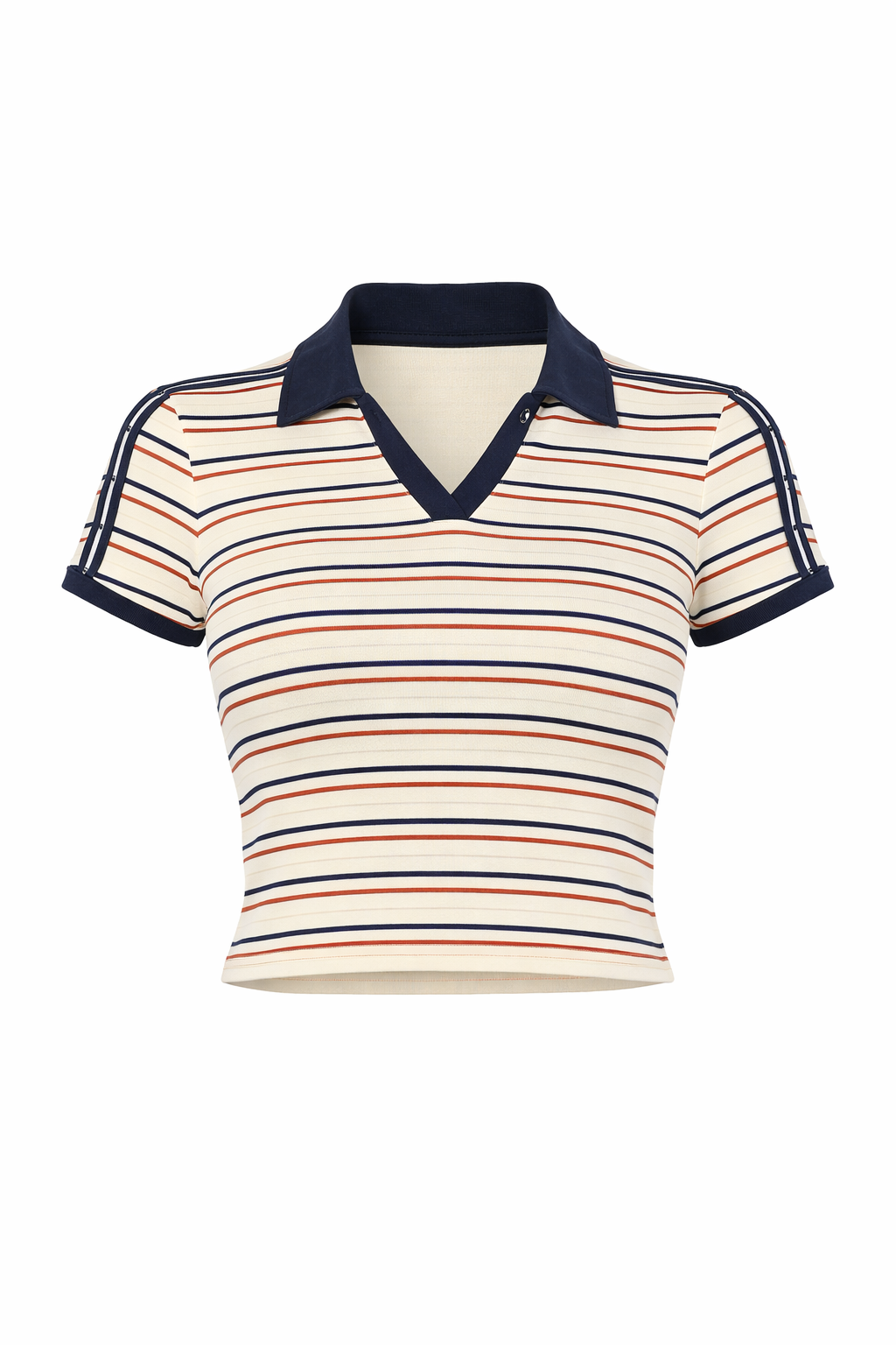 STRIPED COLLARED SHORT SLEEVE TOP-Feelings Star