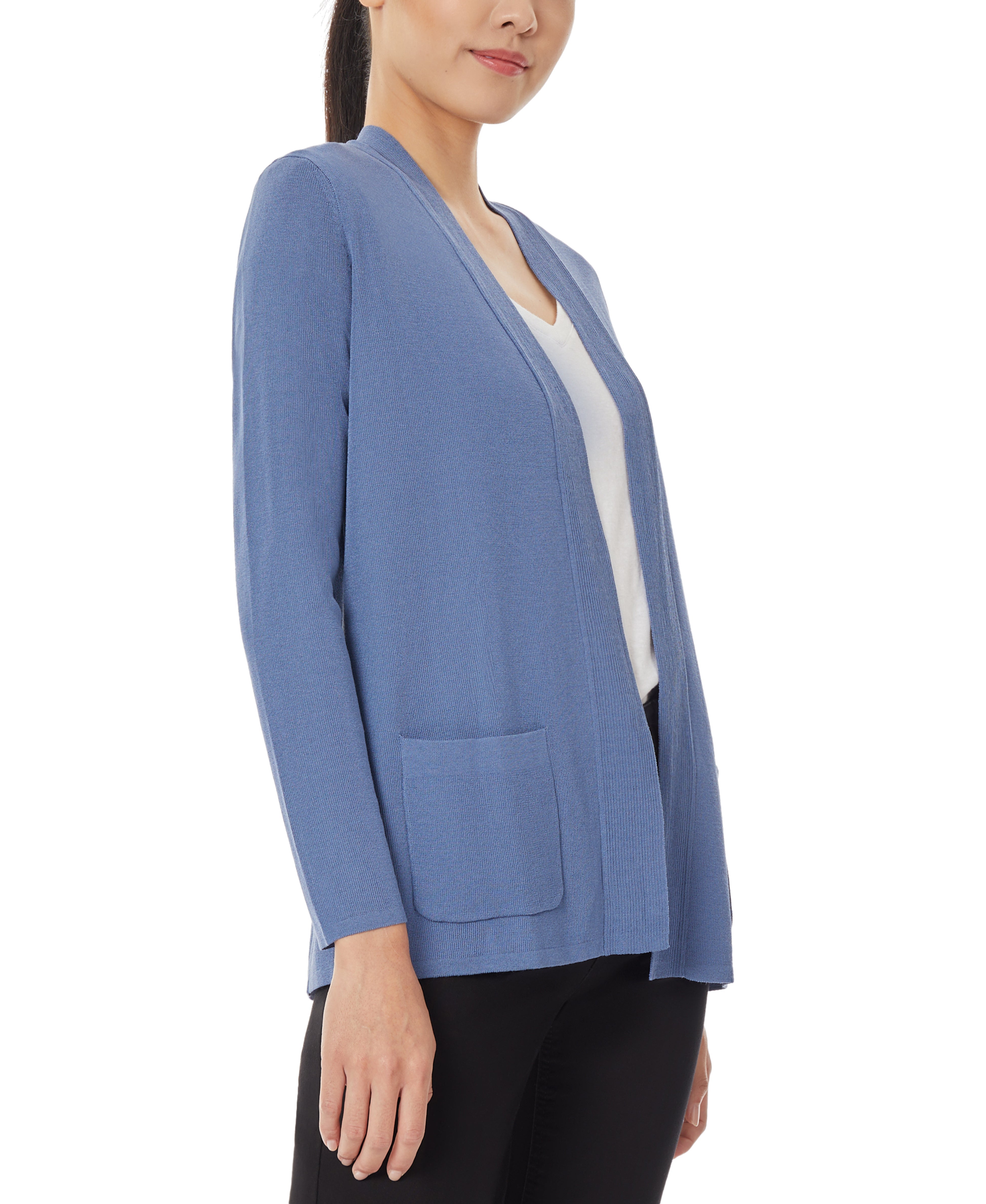 Open Front Ribbed Blue Icon Cardigan-Feelings Star