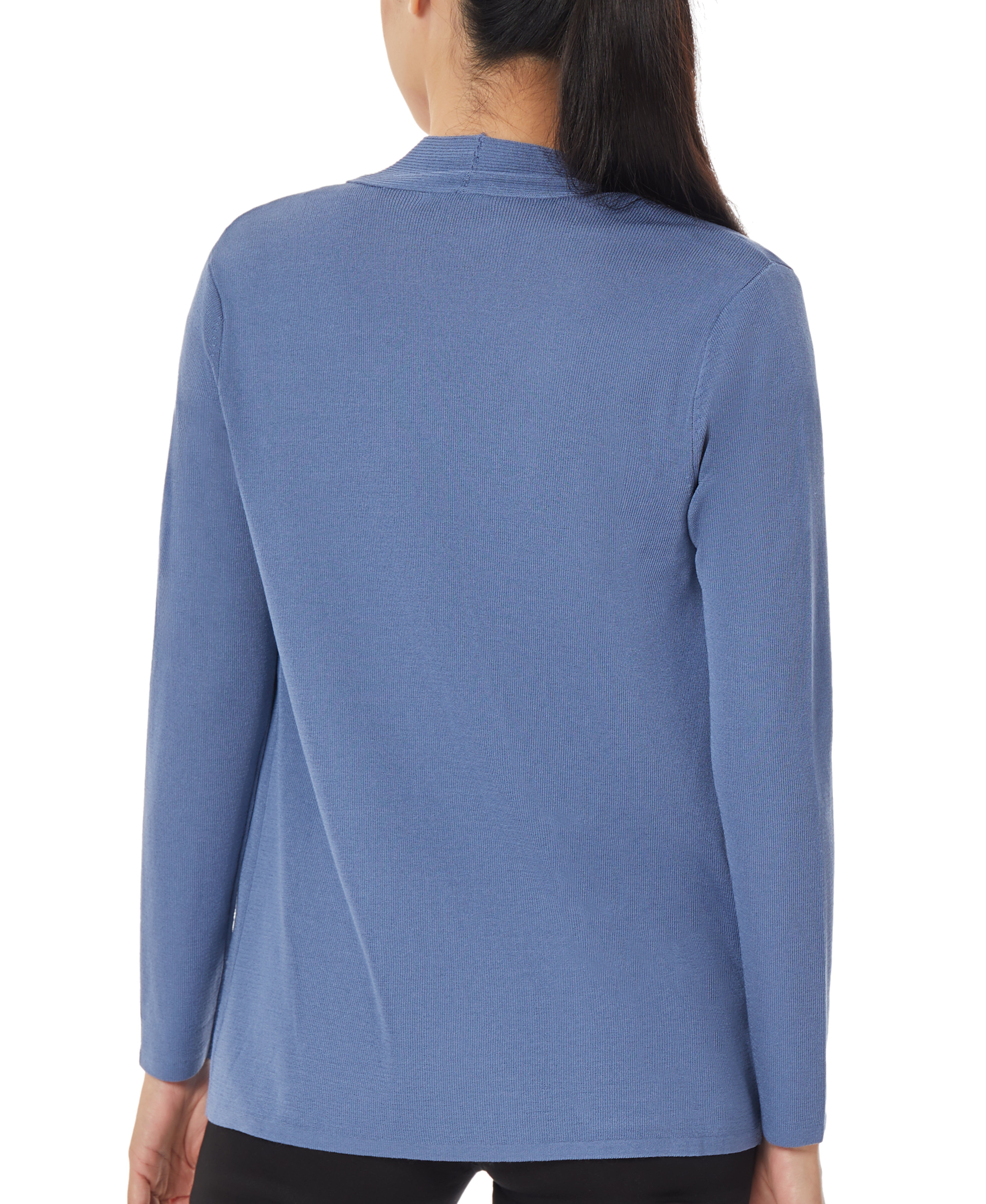 Open Front Ribbed Blue Icon Cardigan-Feelings Star