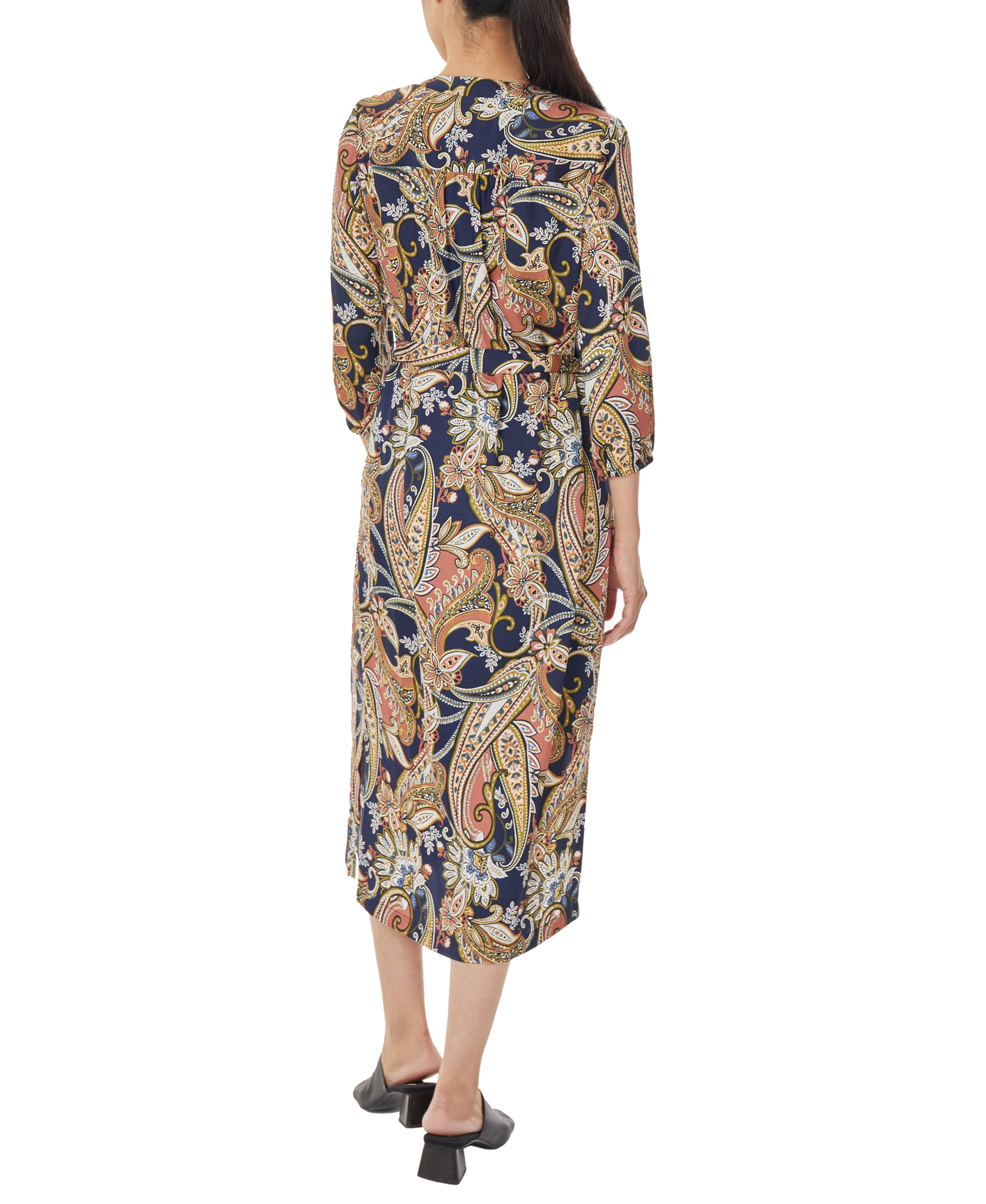 V-Neck Midi Dress with Tie Waist-Feelings Star