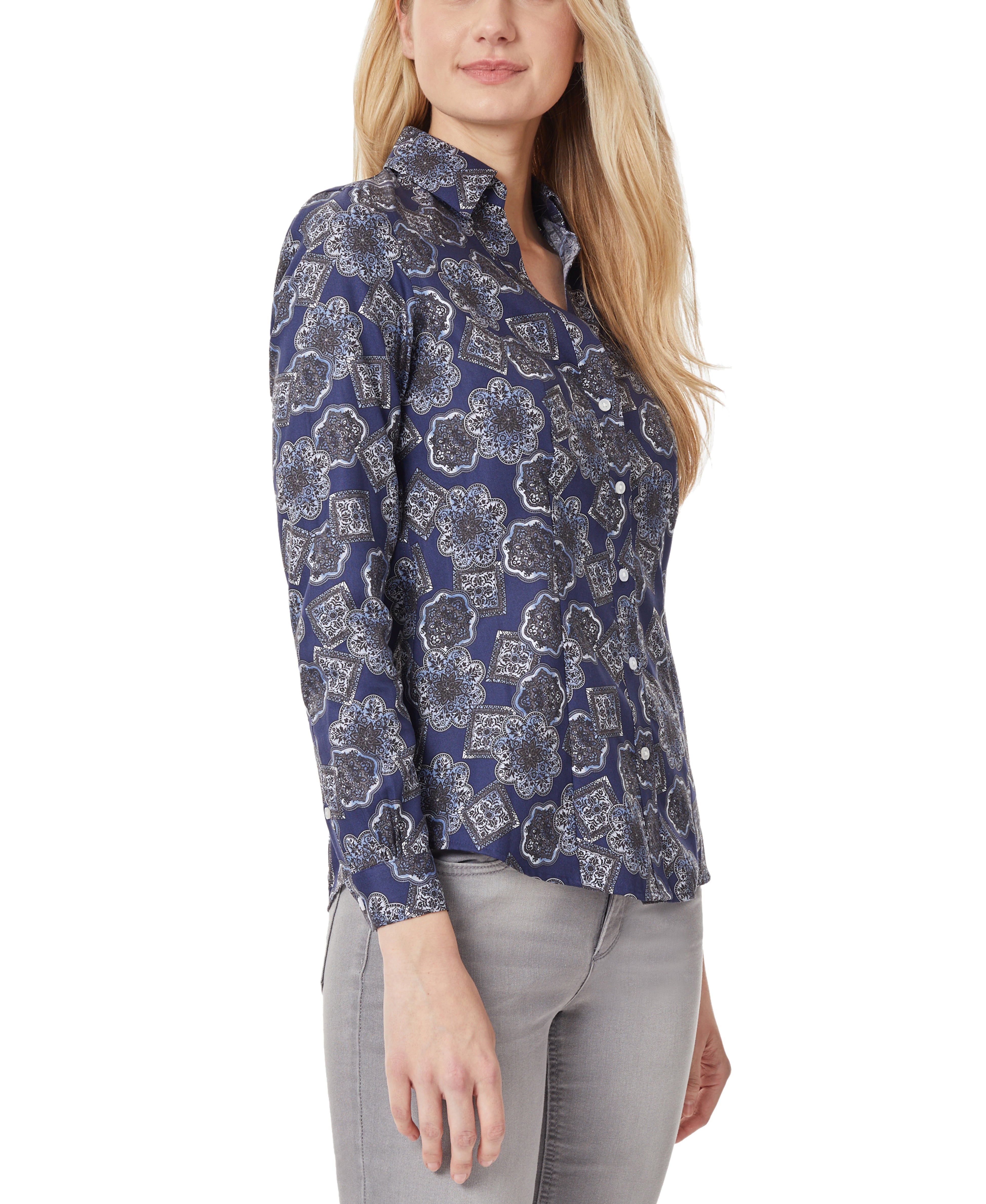 Button Down Navy Blouse-Feelings Star