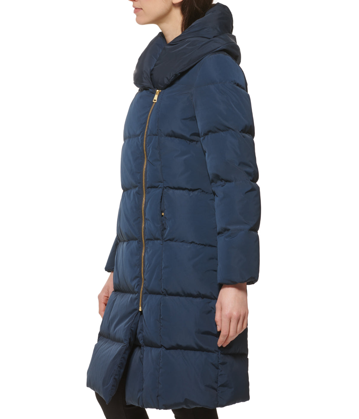 Asymmetrical Pillow Collar Down Coat Navy-Feelings Star