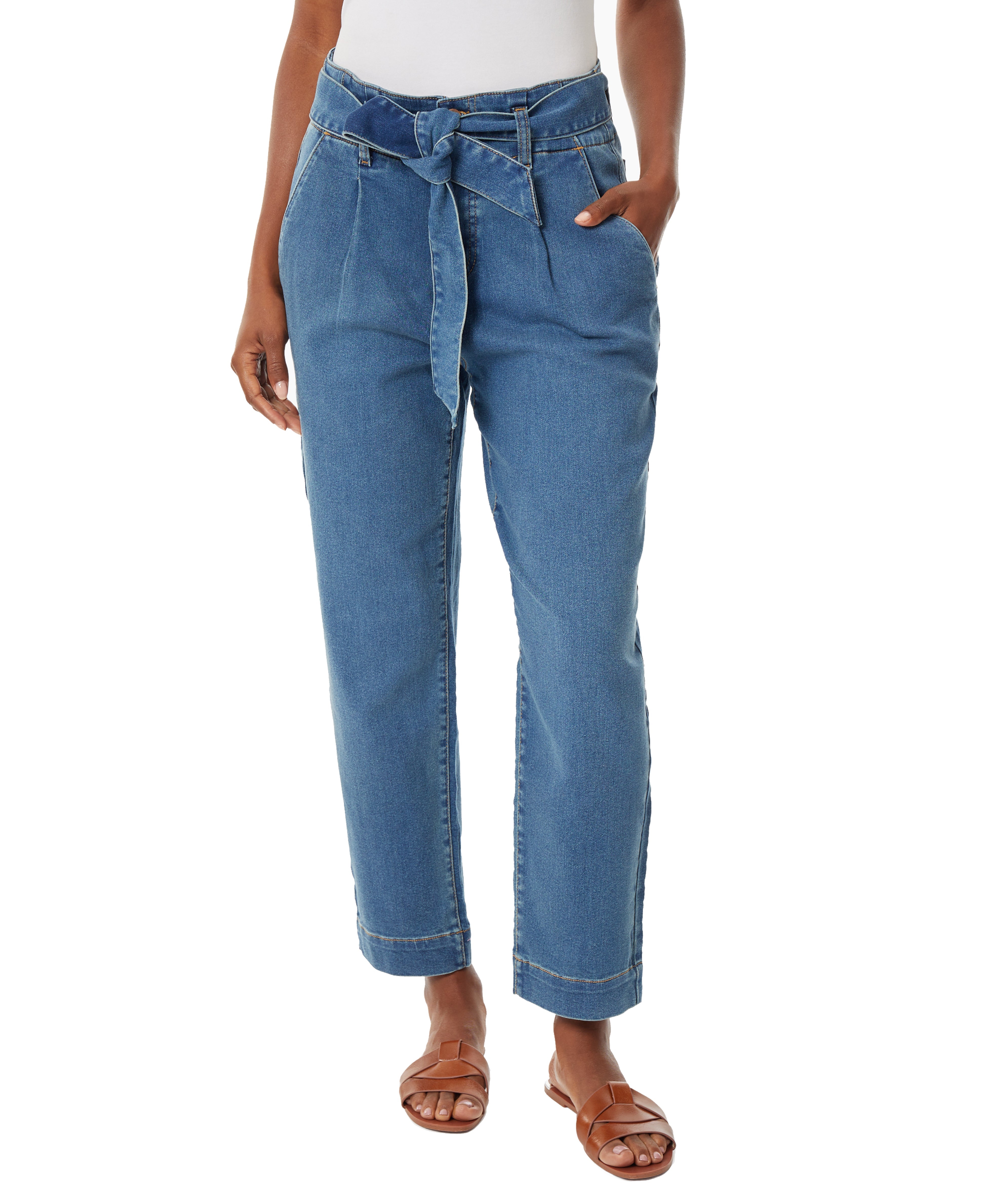 Tie Front High Rise Straight Ankle Jeans-Feelings Star