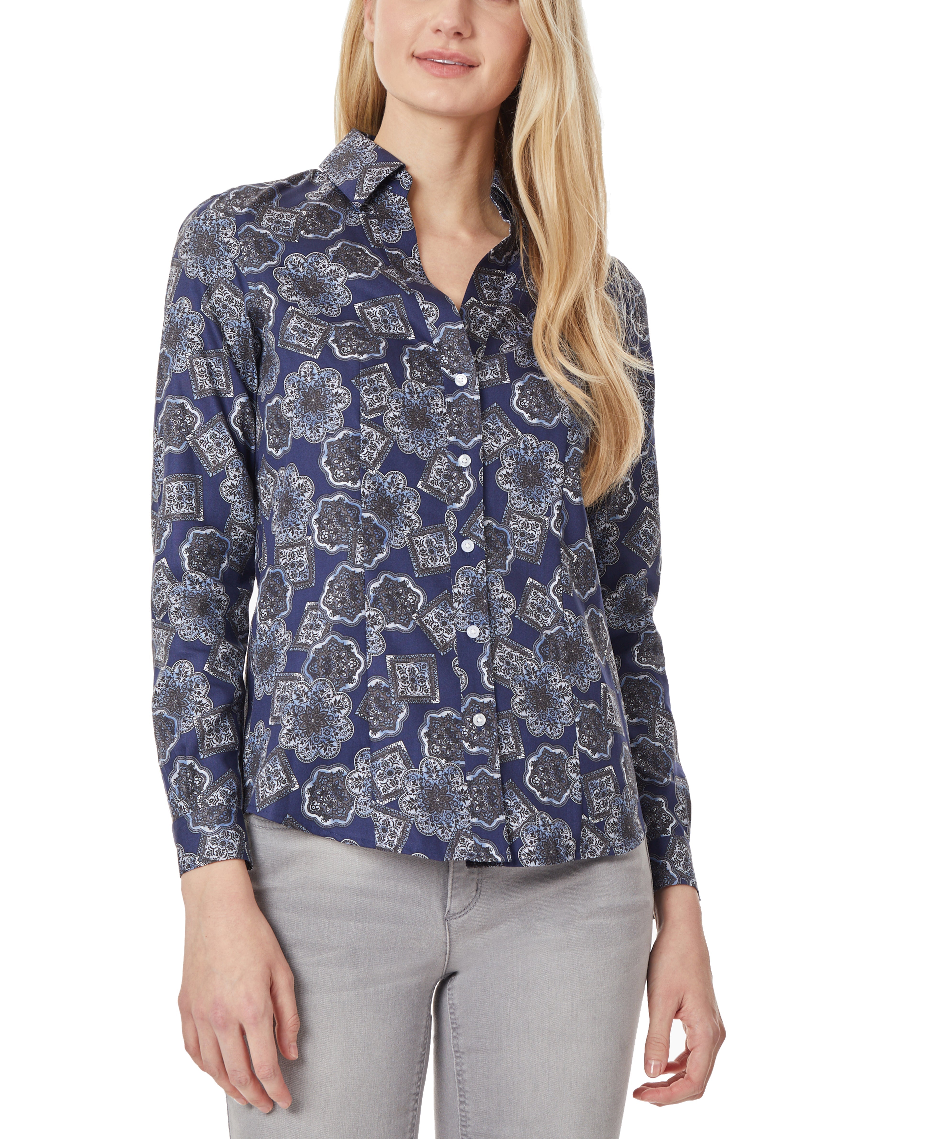 Button Down Navy Blouse-Feelings Star