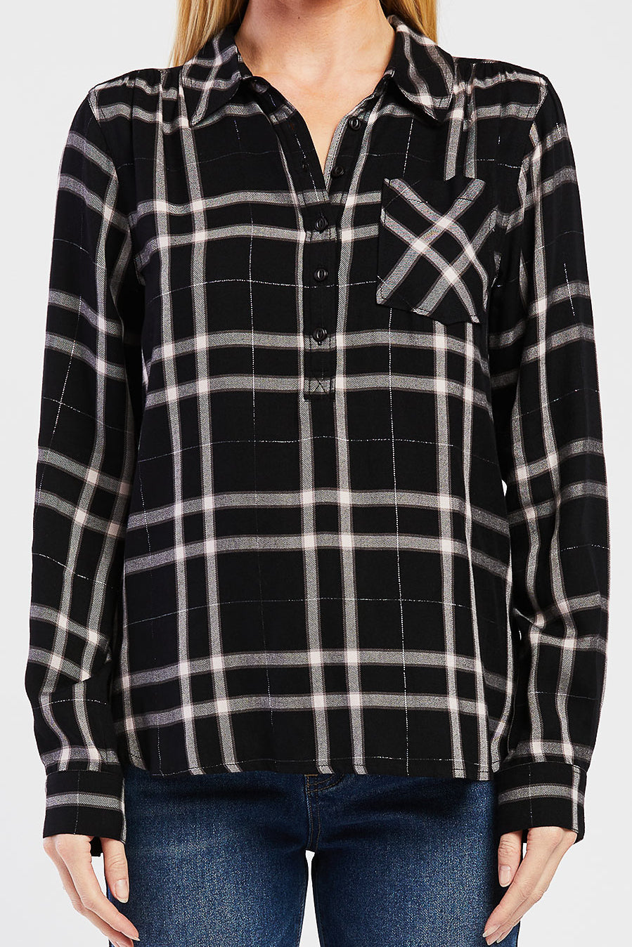 Brittina Long Sleeve Plaid Shirt-Feelings Star